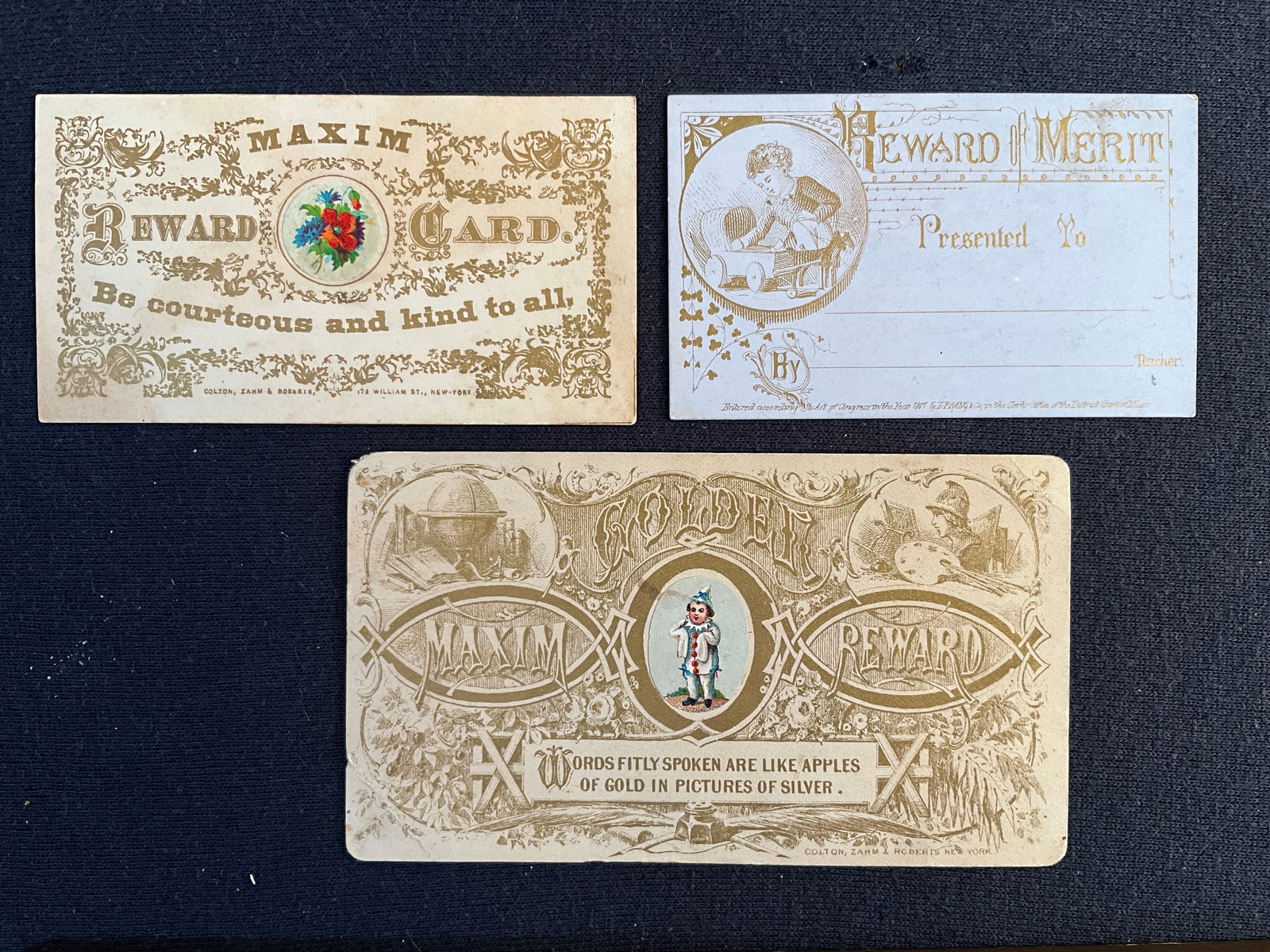 Rewards of Merit, ca. 1860s Lot of 3 - Victorian Reward Cards (1 of 2)