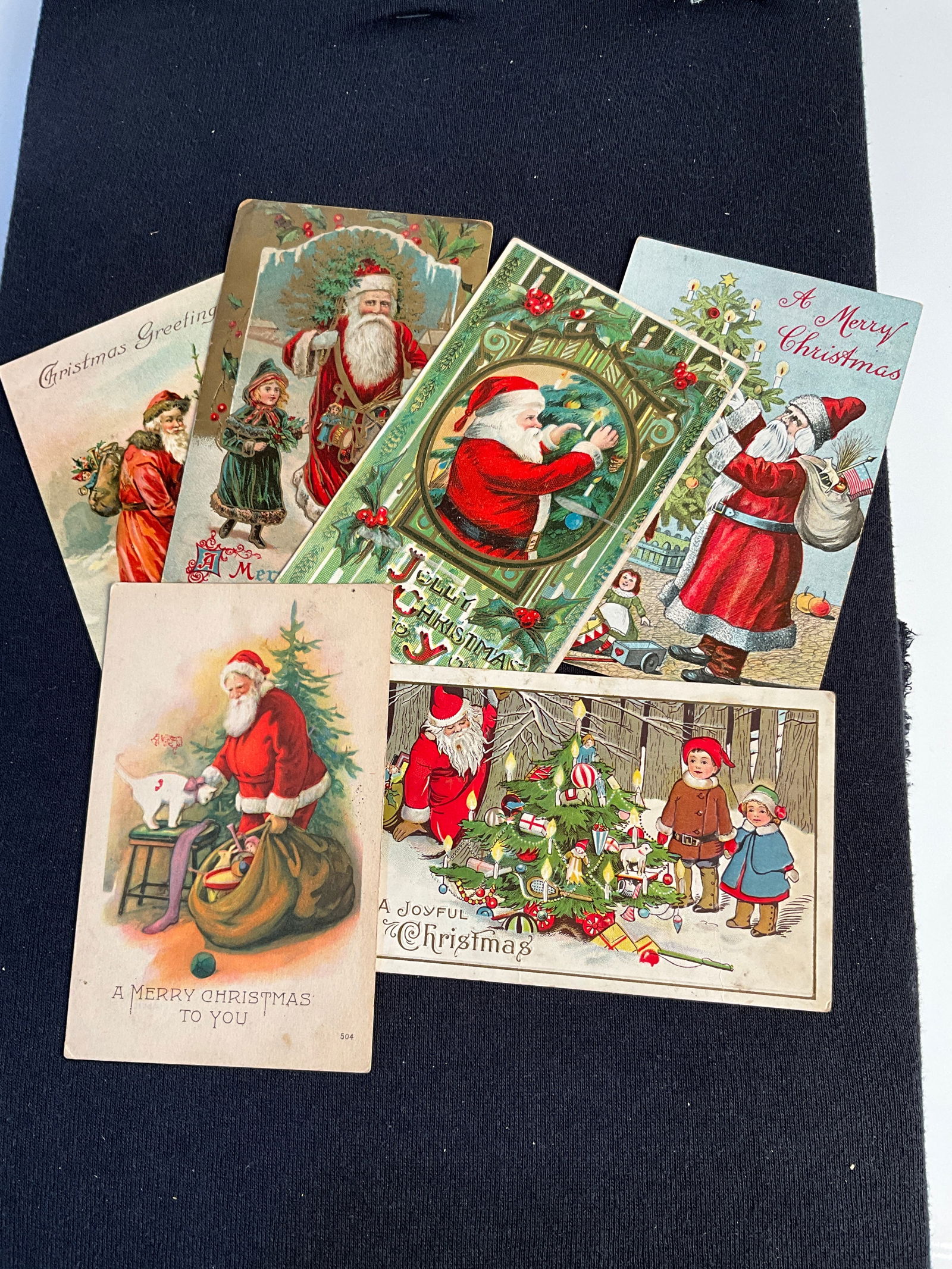 Post Cards, 1910, Lot of 6 - Santa and Christmas trees (1 of 5)