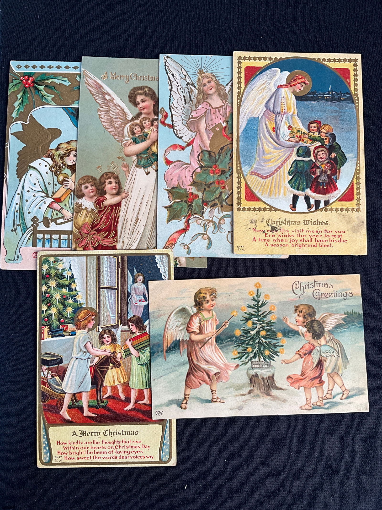 Post Cards, 1900-1915, Lot of 6 - Christmas Cards with Angels (1 of 5)