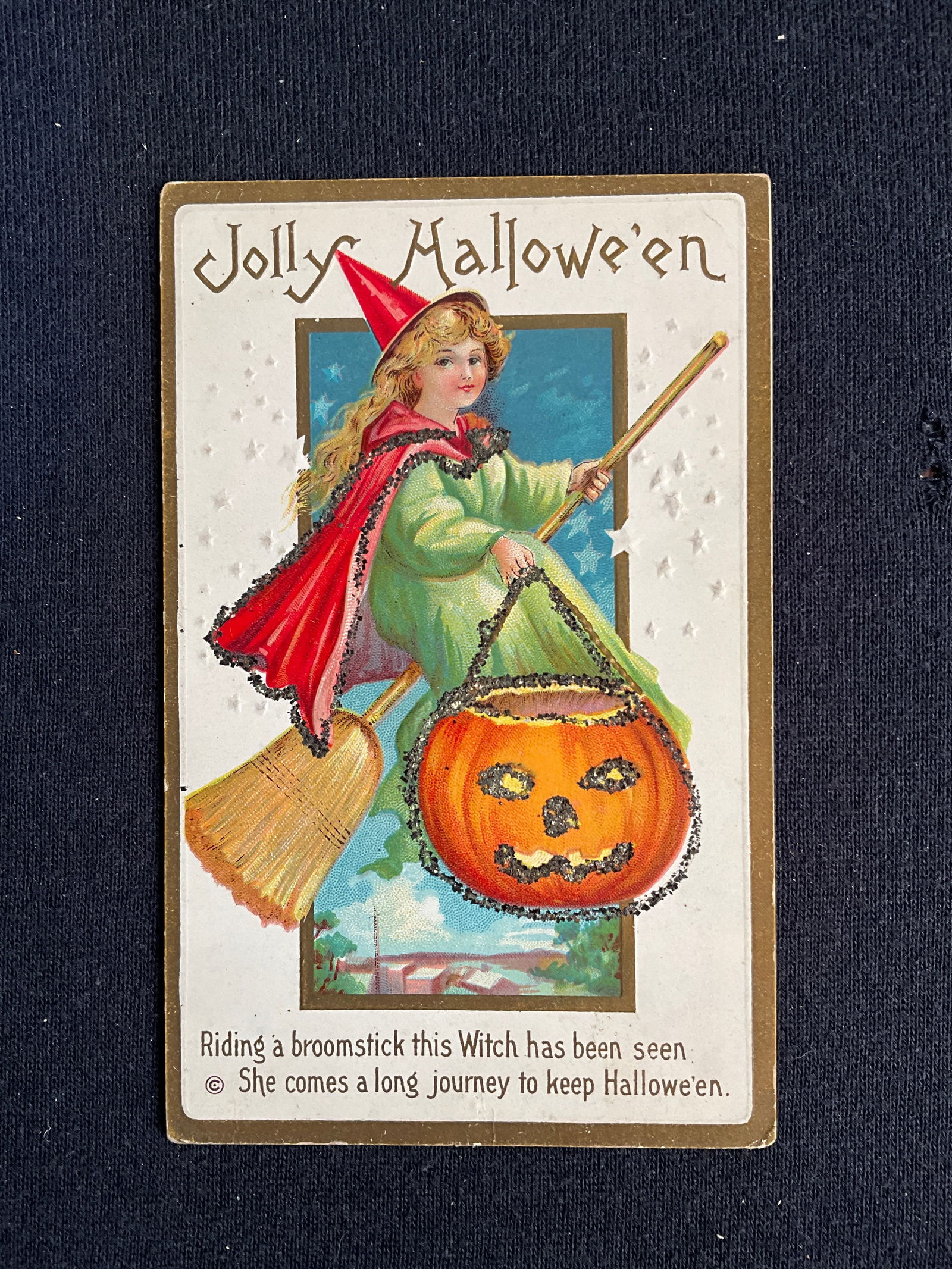 Post Card, Ca. 1910s – Halloween Post Card - Witch Riding a Broom (1 of 2)