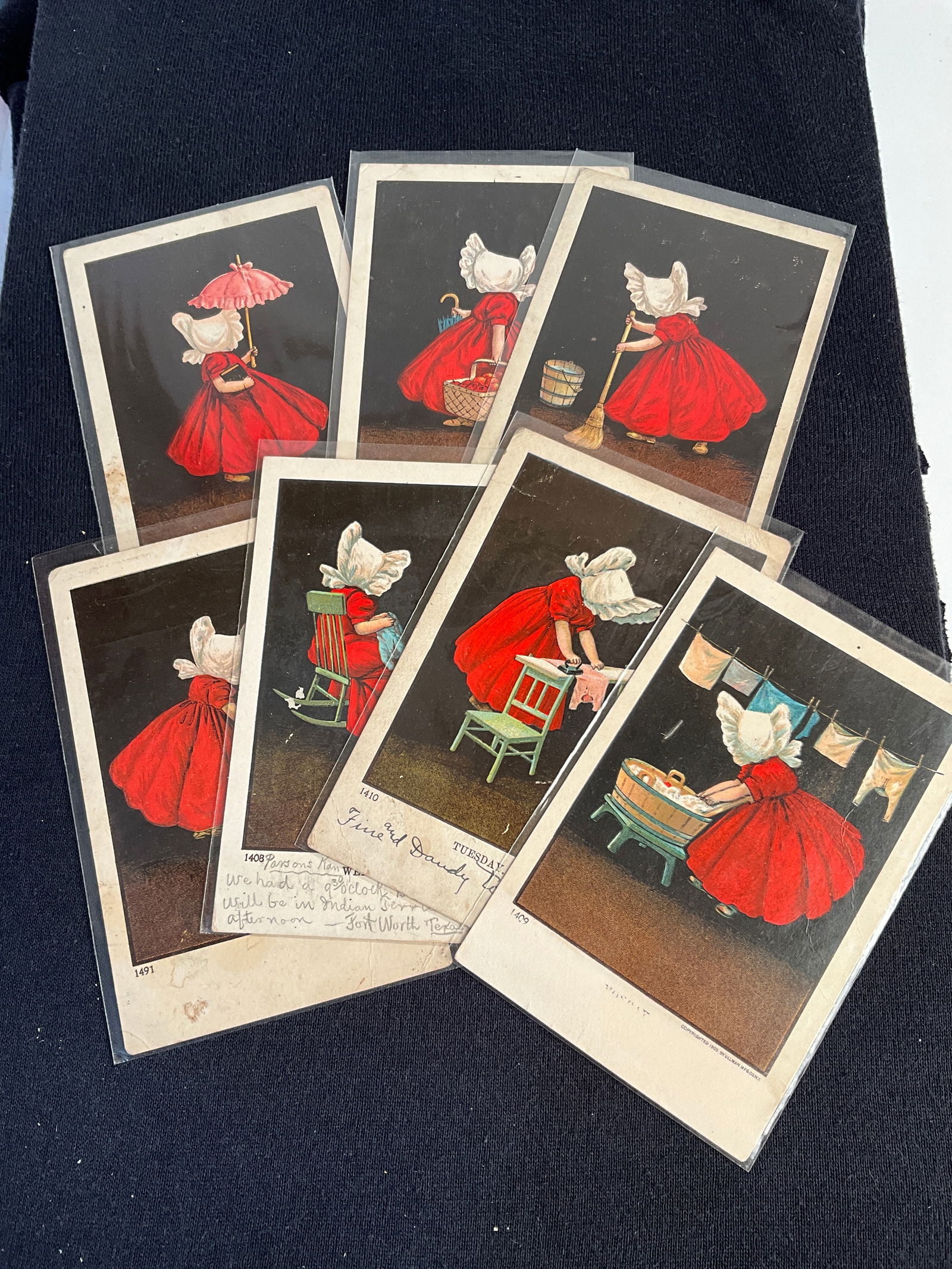 Post Cards, Ca. 1906 - 1908, Lot of 7 - Sun-Bonnet Girls Post Cards (1 of 5)