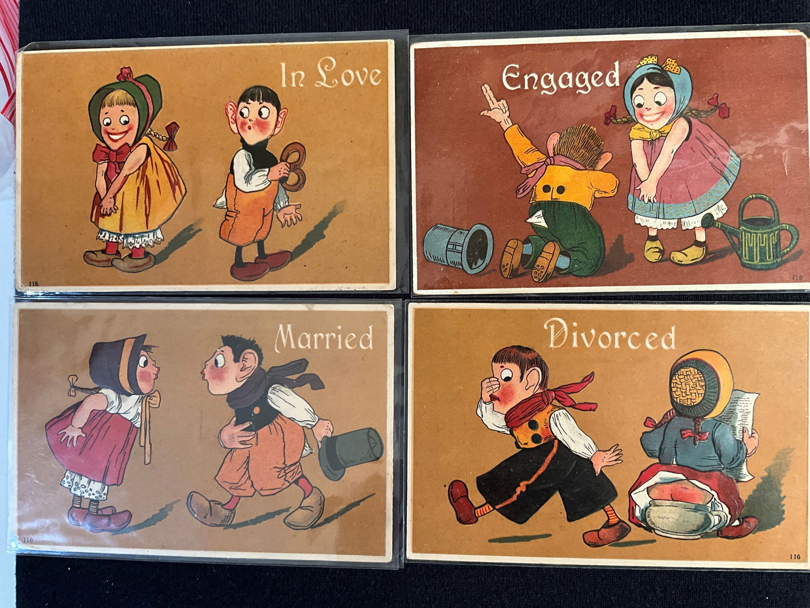 Post Cards, Ca. 1908, Lot of 4 - Humorous Marriage Progression Set (1 of 2)