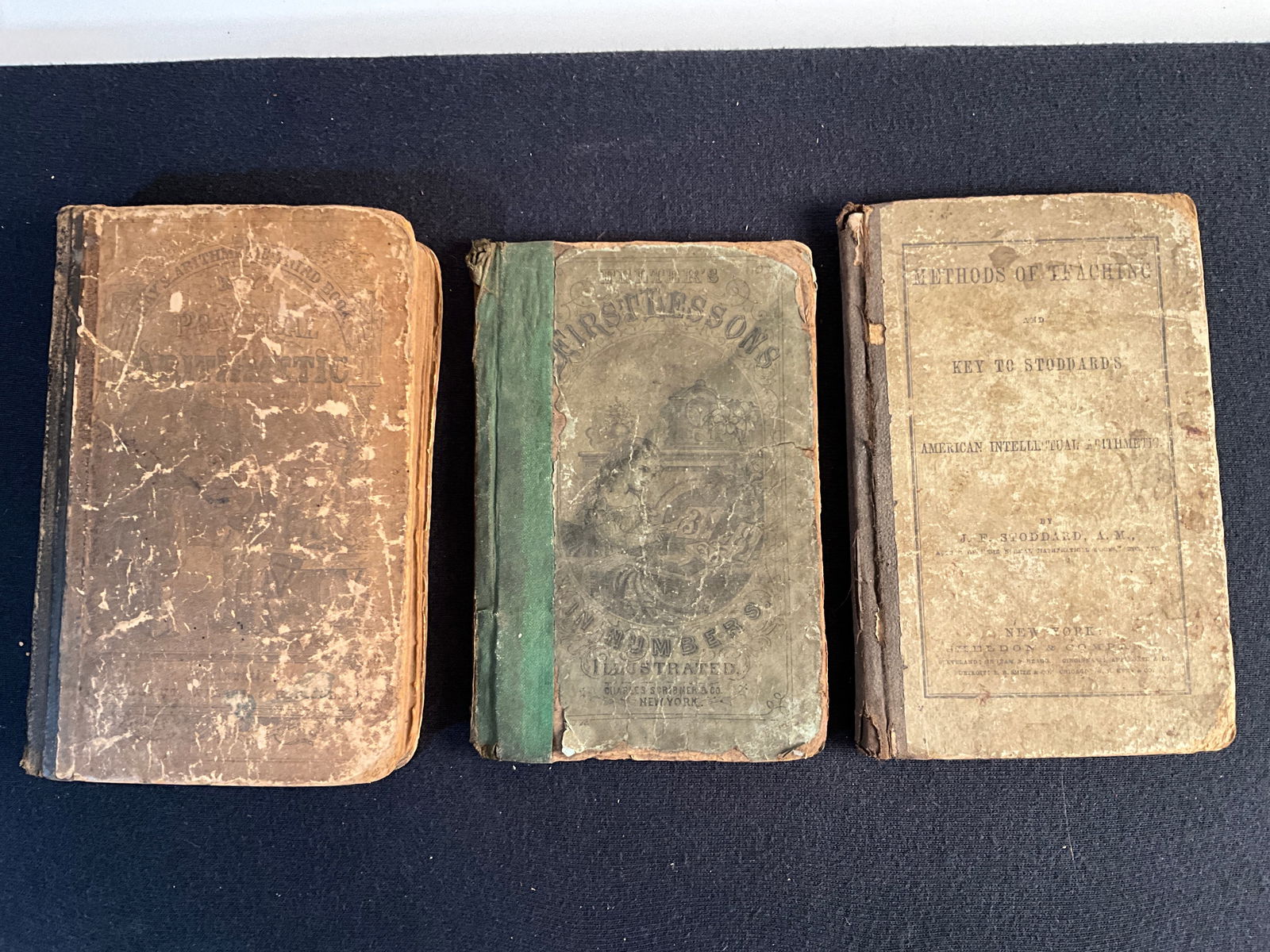 Old School Books, Three Math Books, mid 1800's (1 of 12)