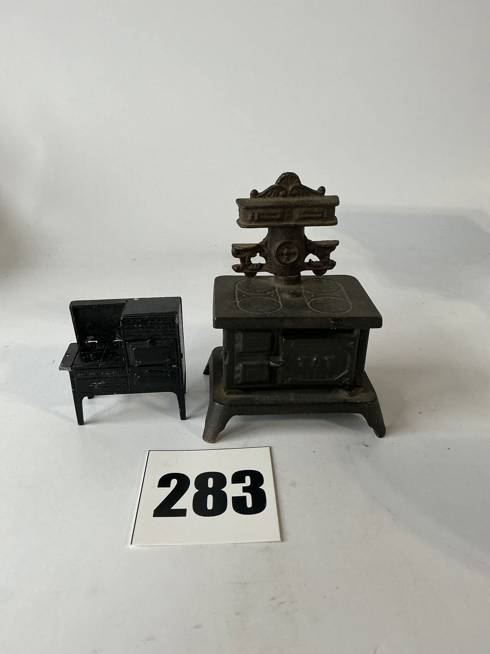 Lot of 2 Child's Stoves, One Cast Iron and One Stamped Metal (1 of 6)