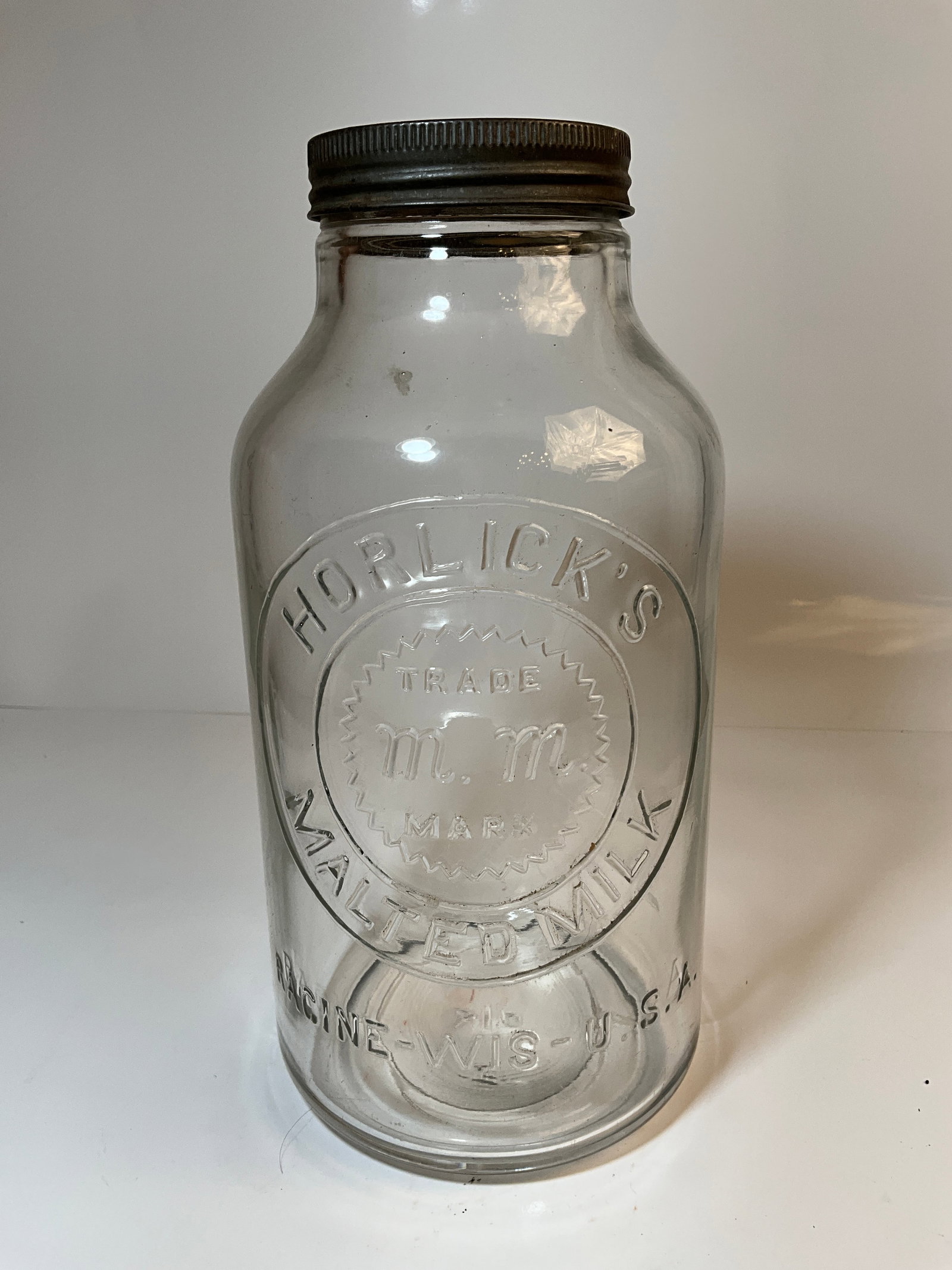 Vintage Horlick's Marked Milk Glass Jar with Original Lid, Racine Wisconsin (1 of 6)