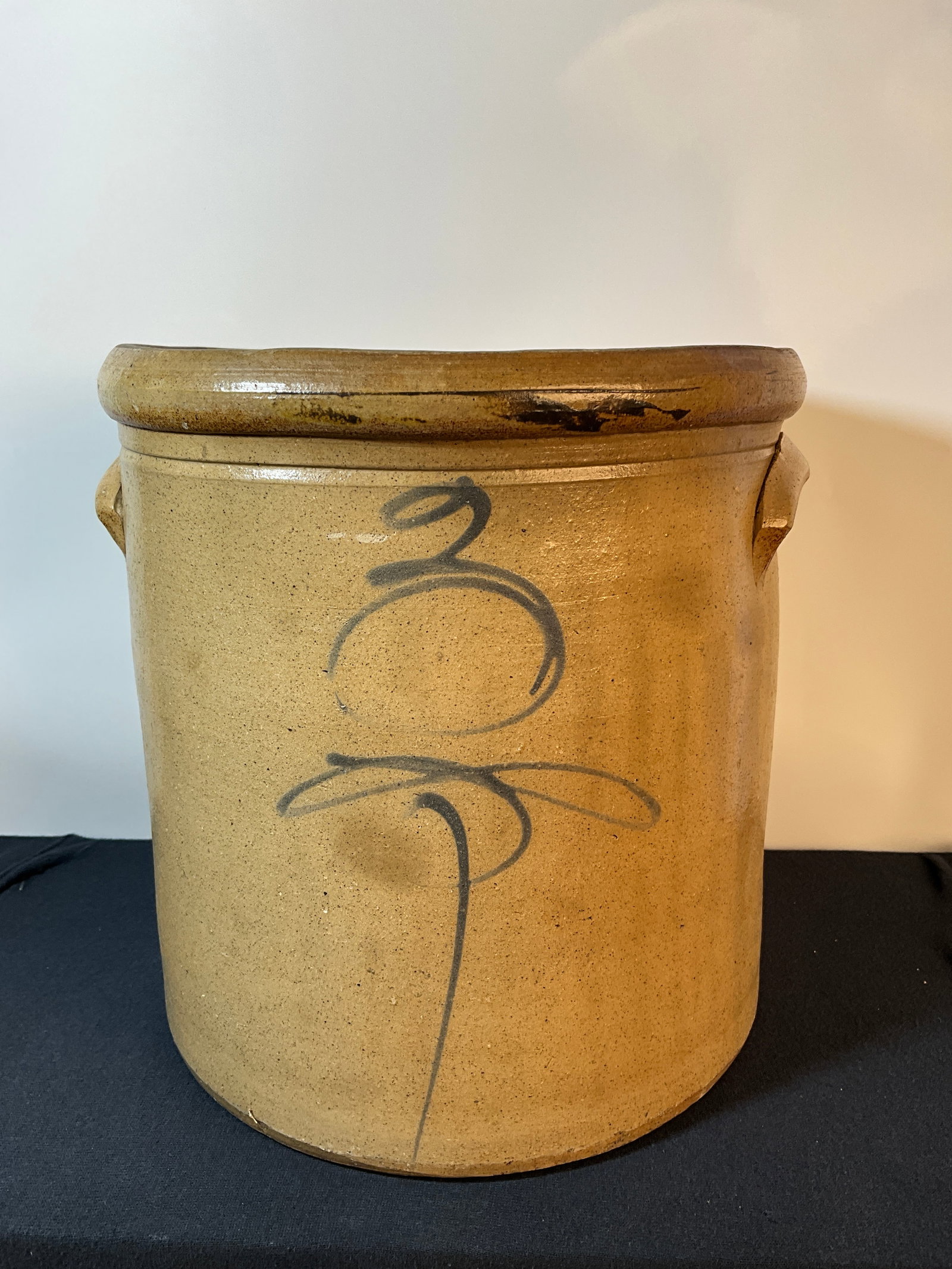 Three Gallon Cobalt Bee Stinger Salt Glaze Crock with Albany Slip on Inside (1 of 7)