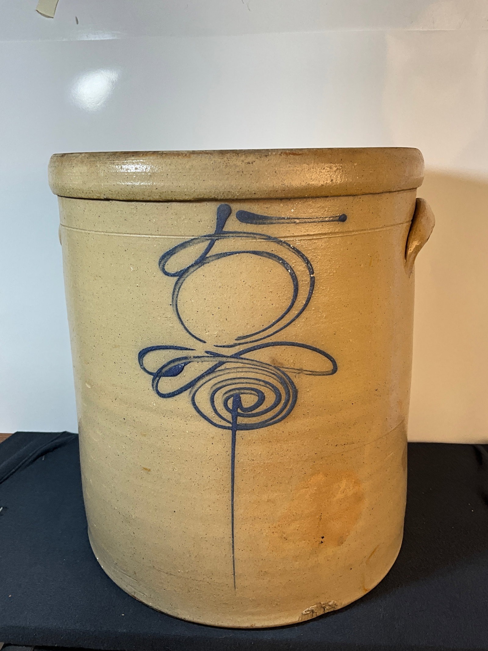 Five Gallon Cobalt Bee Stinger Salt Glaze Crock with Albany Slip on Inside (1 of 7)