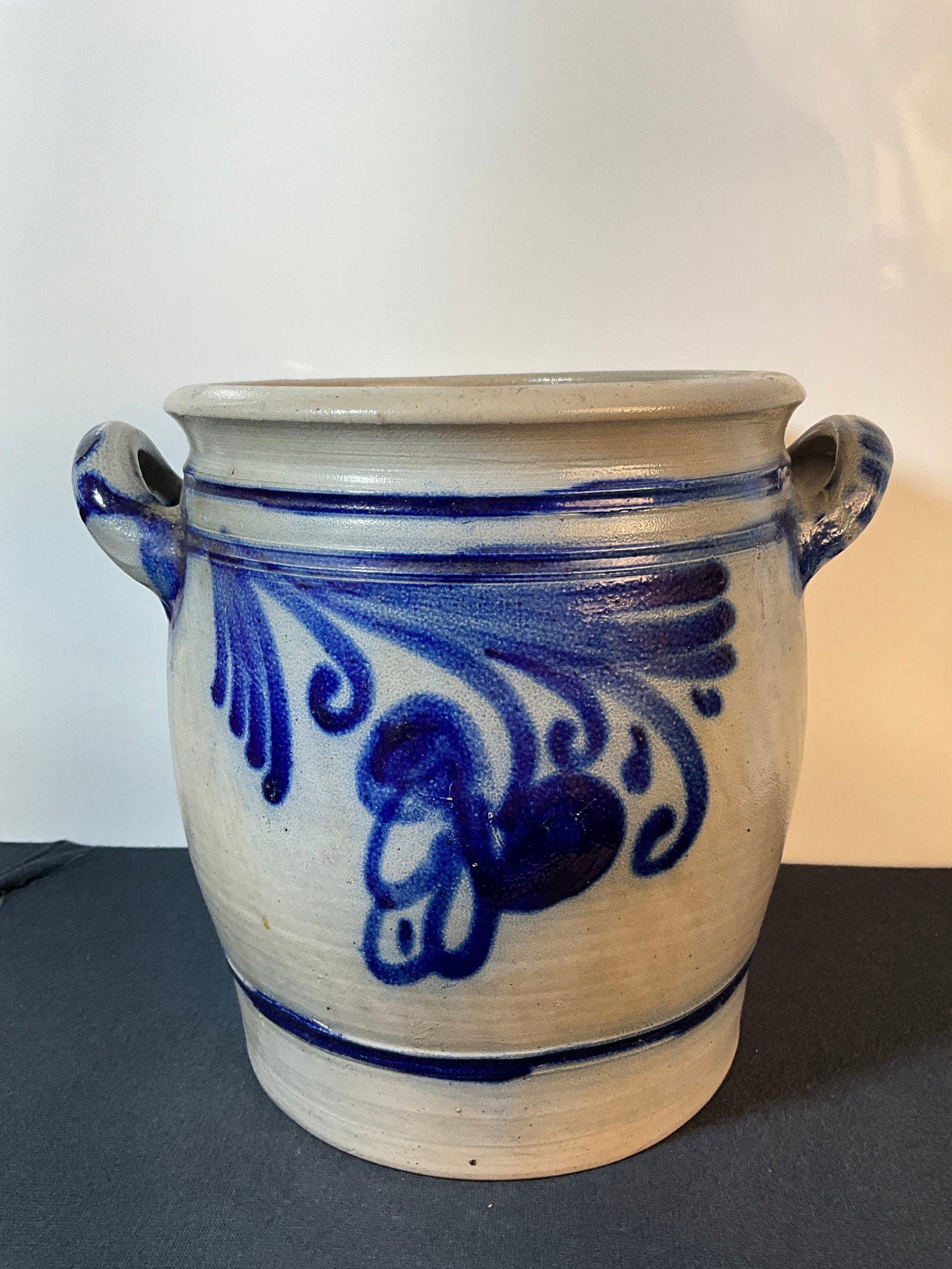 German Westerwald Salt Glazed Stoneware Crock, Highly Decorated with Cobalt Flower (1 of 6)