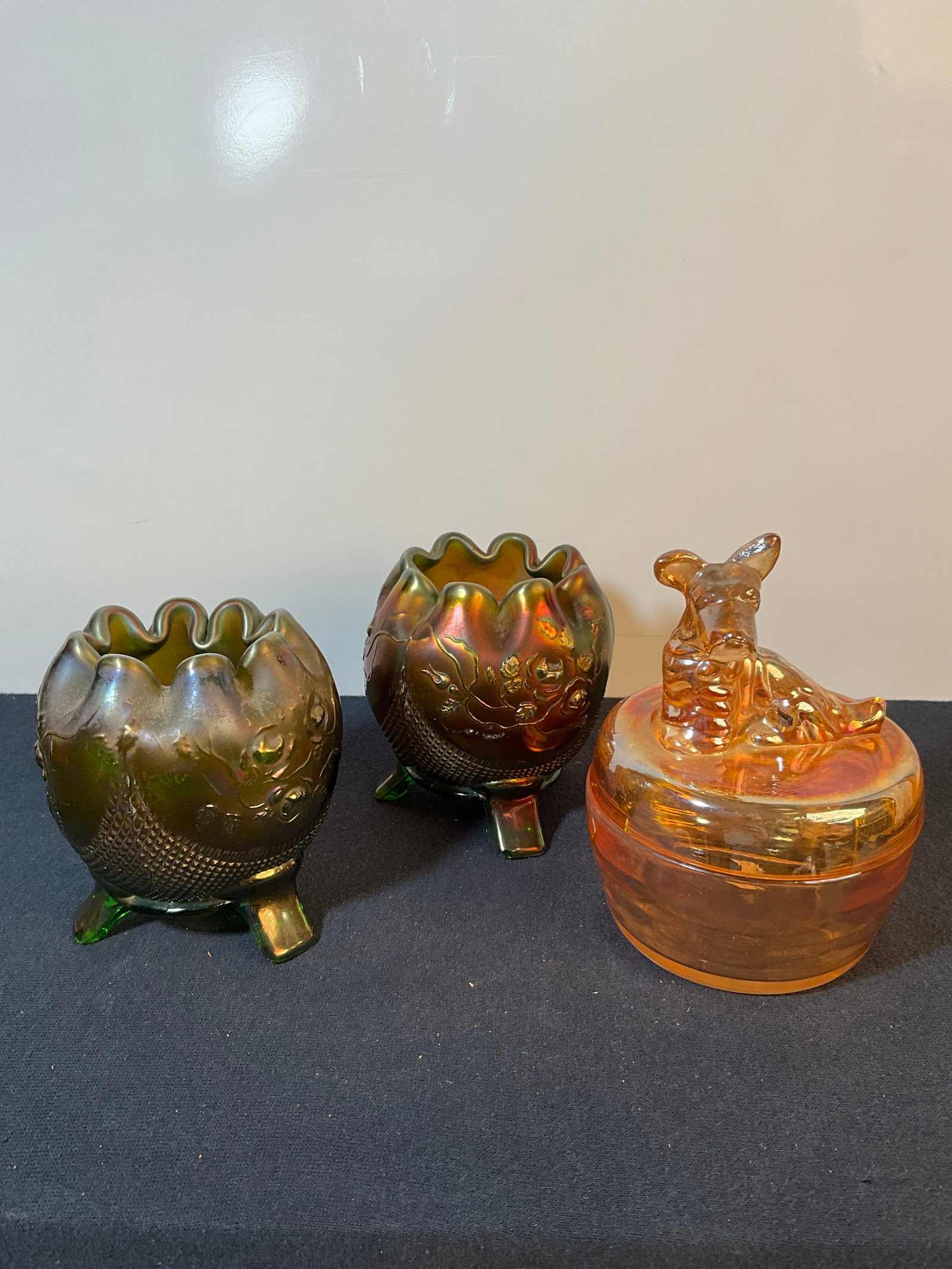 Two Norwood Rose Bowls and One Jeanette Carnival Glass Dog Dish (1 of 12)