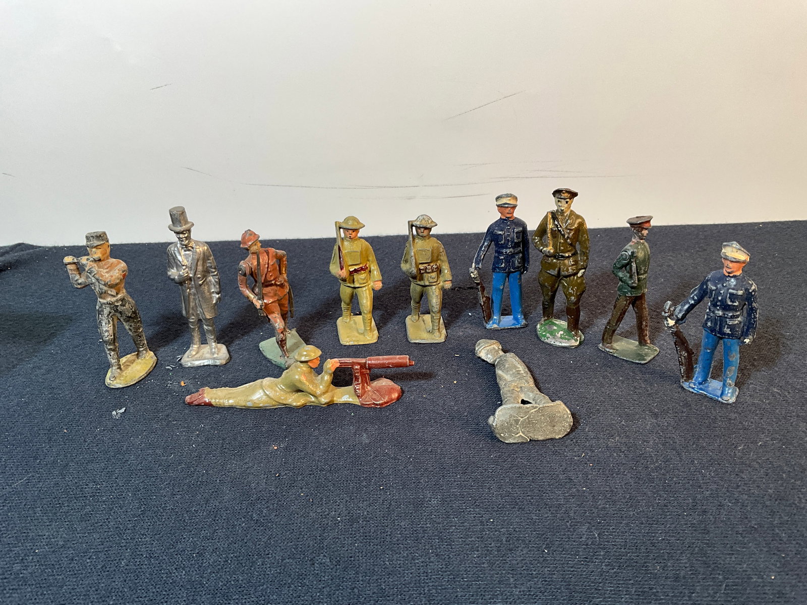 Lot of 11 Cast Lead Military Figurines. Hand painted, moving parts. WWII Era. Lincoln log (1 of 8)