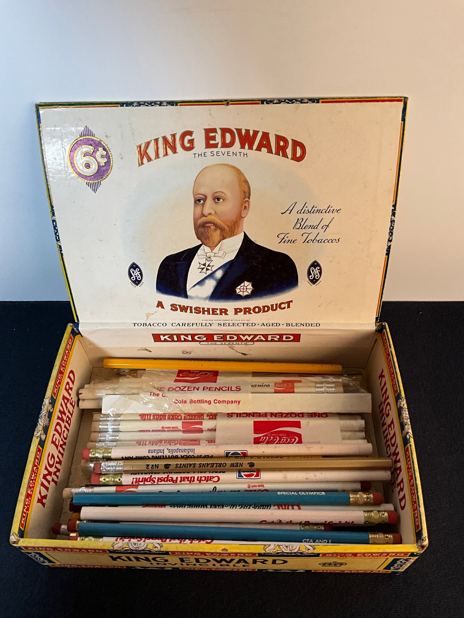 Lot of Pencils 1980s, Coca Cola, Pepsi Cola, . + King Edward Cigar Box (1 of 5)