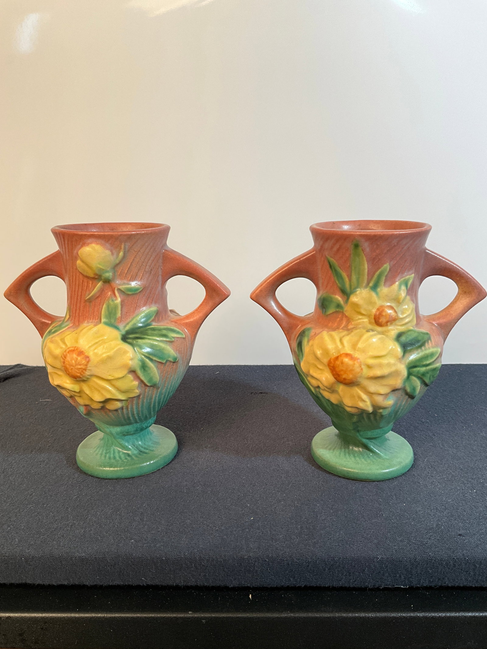 Set of Roseville Vases in the Peony Pattern, 6.25 " Tall with No Damage (1 of 6)