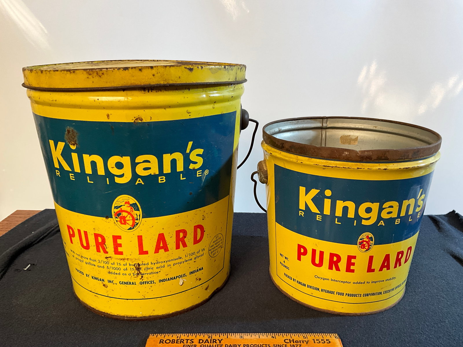 Lot of two - Kingan's Reliable Pure Lard Can 8 & 4 Pounds Cans, Indianapolis Indiana Advertising Can (1 of 6)