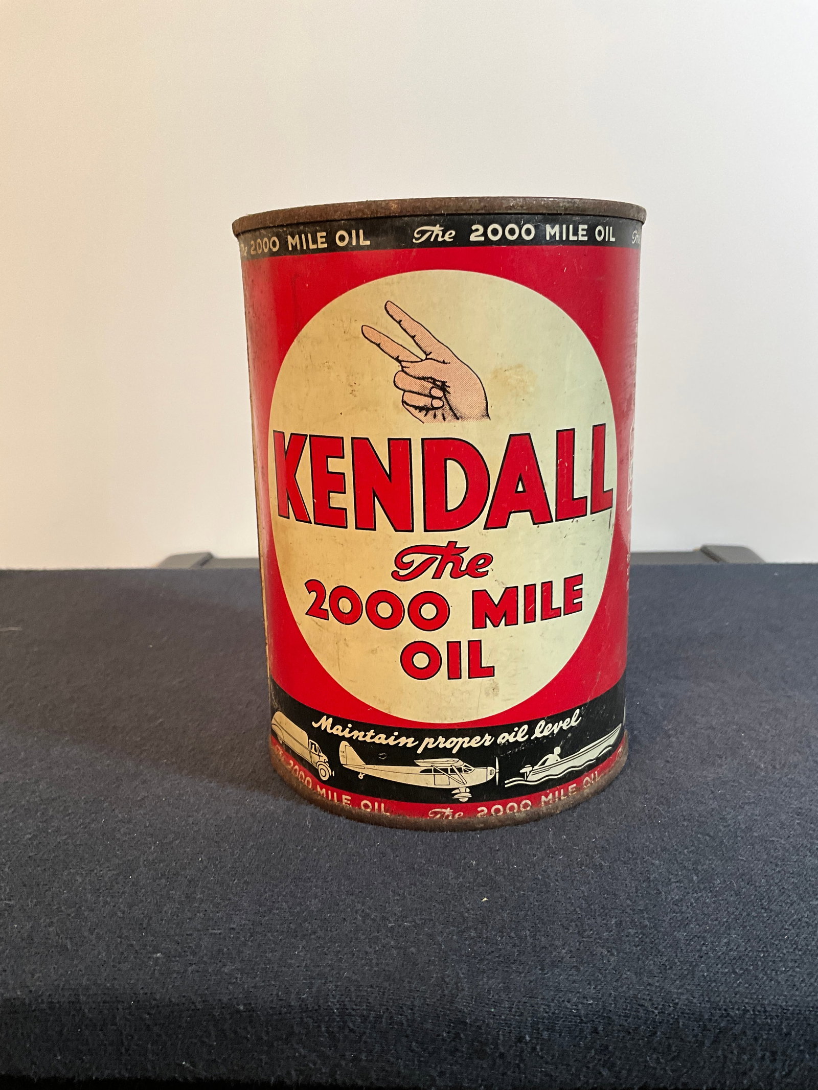 Vintage Kendall The 2000 Mile Oil Can 1 Quart - Garage, Boat, Plane, Automotive, & Truck (1 of 6)