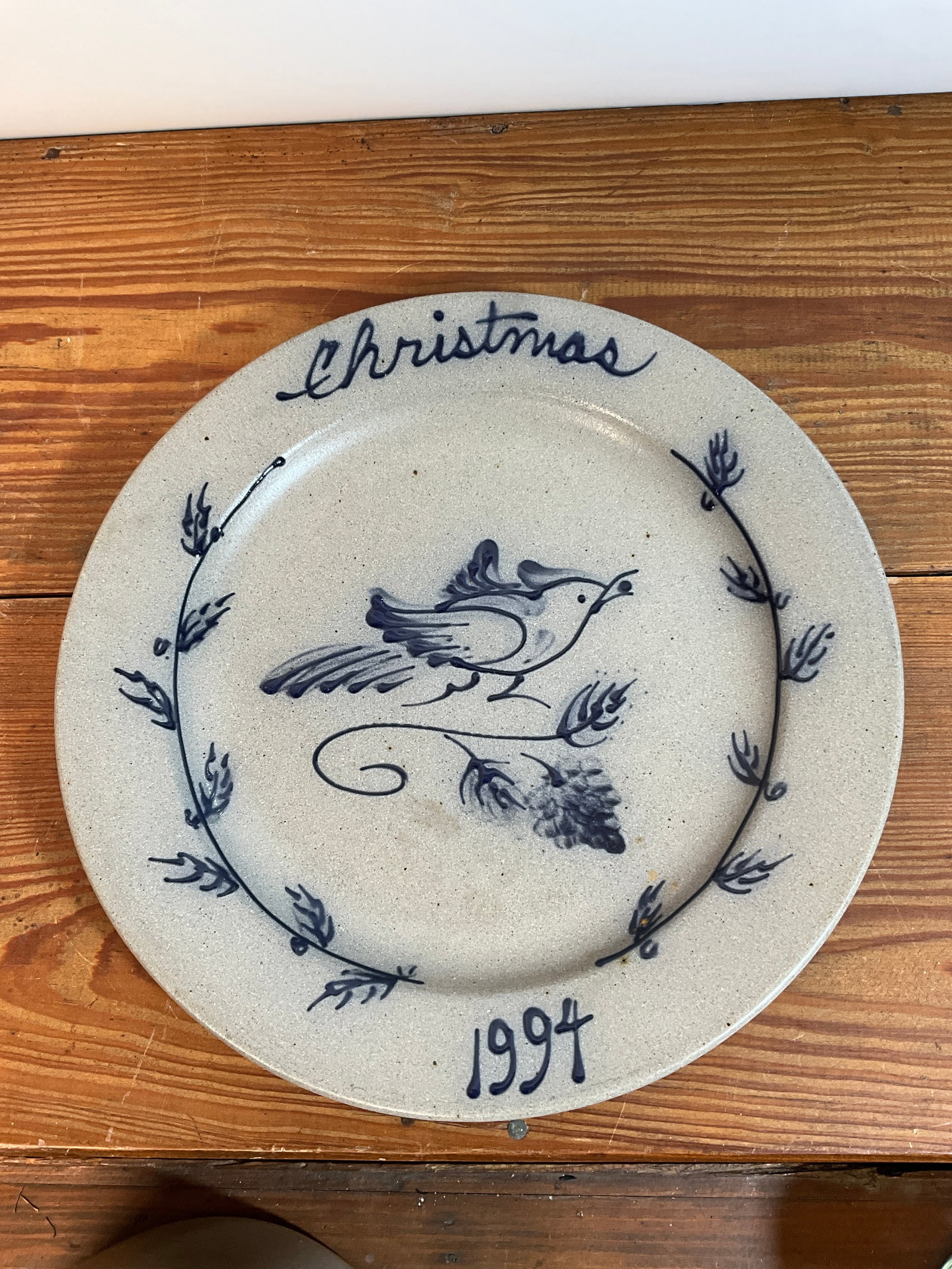 Handcrafted Rowe Pottery Works, Cambridge, Wisconsin, 1994 Christmas Plate with Bird (1 of 2)
