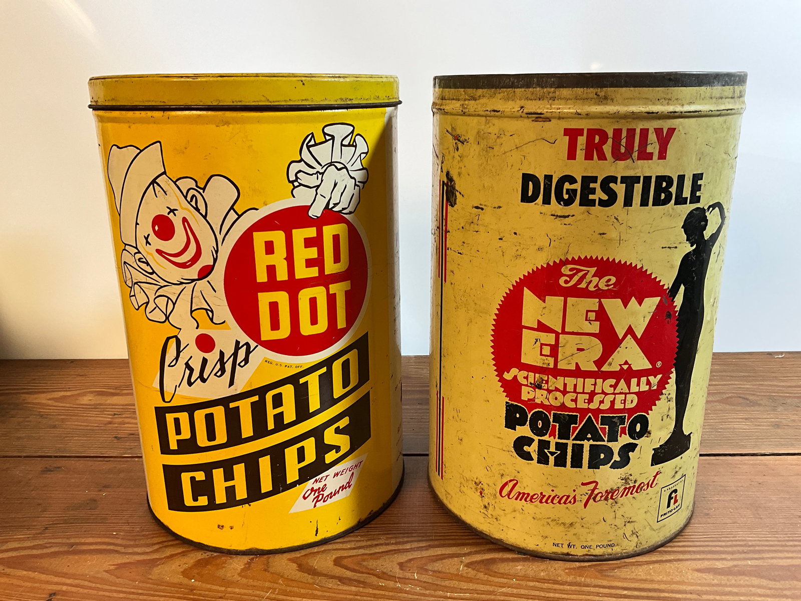 Lot of Two - 1940s/50s Potato Can Tins - New Era (Art Deco Style) Red Dot Potato Chips (1 of 6)