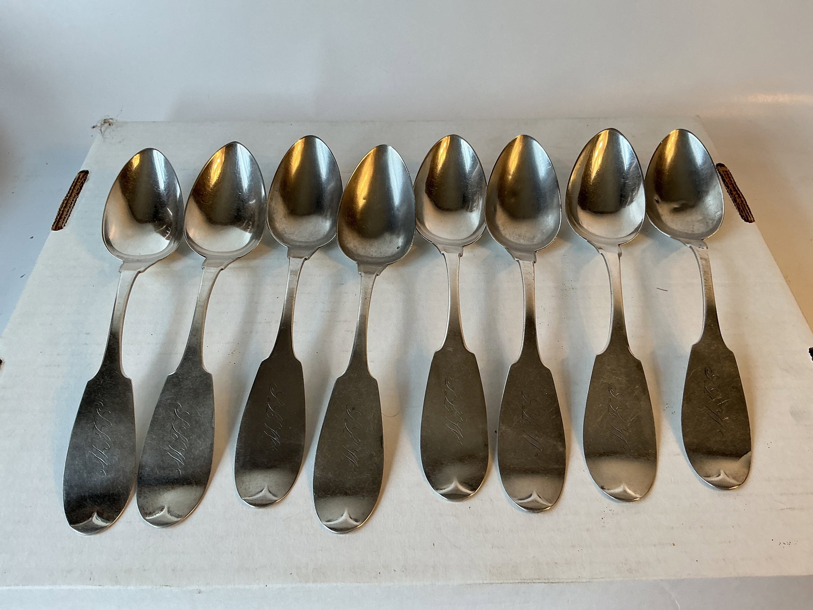 8 Coin Silver Tablespoons, 9 1/2" Marked A.B. Gillett Pure Coin. (1 of 4)