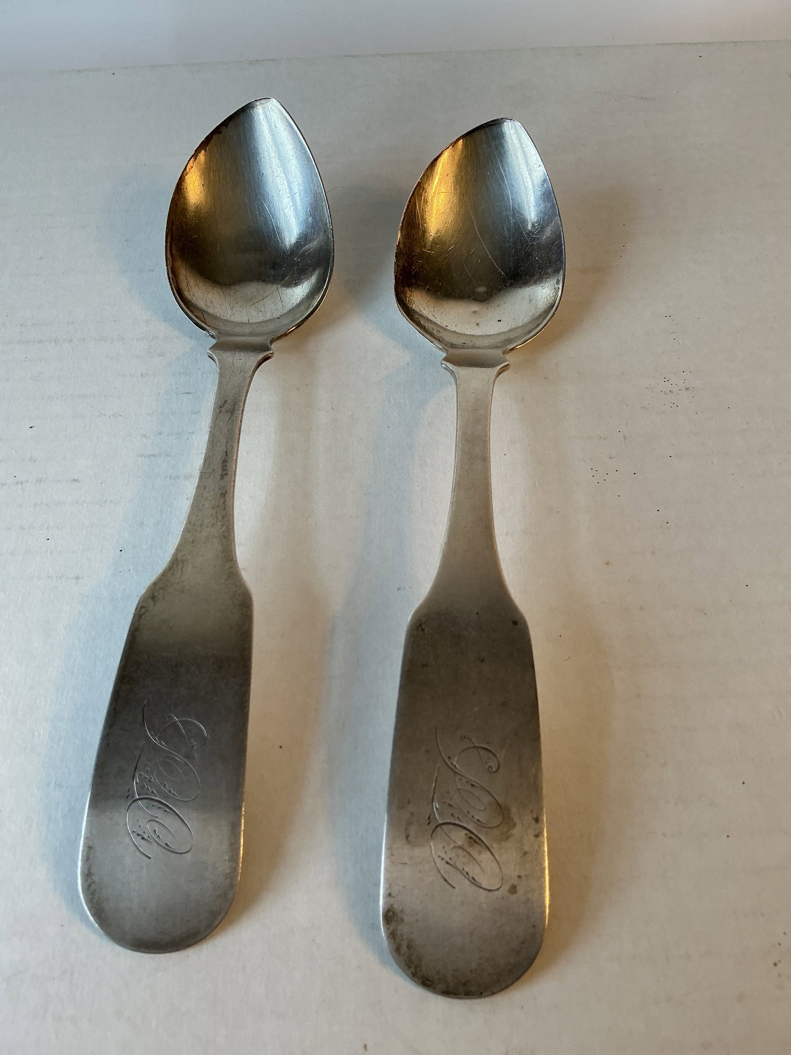 Lot of 2 Early Coin Silver 8" tablespoons (1 of 4)