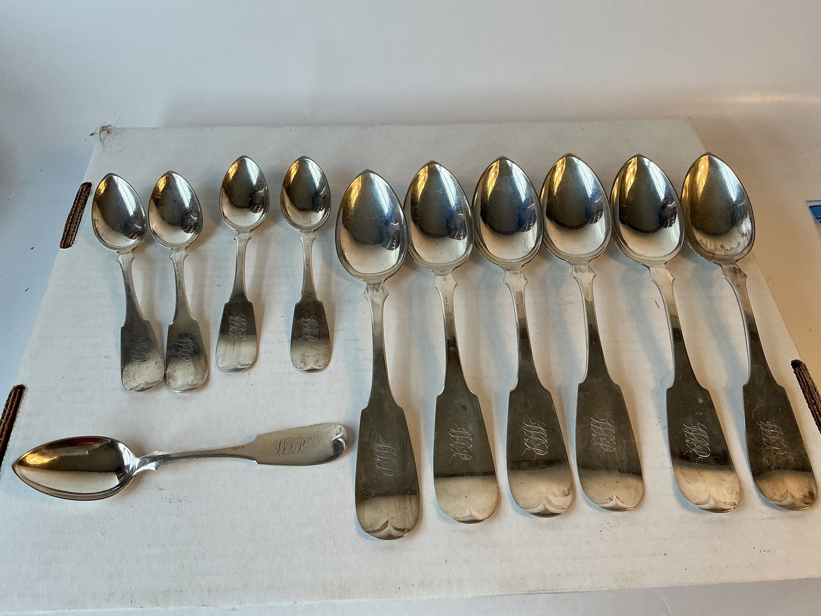 Lot of 11 Matching Coin Silver Tablespoons & Teaspoons. (1 of 4)