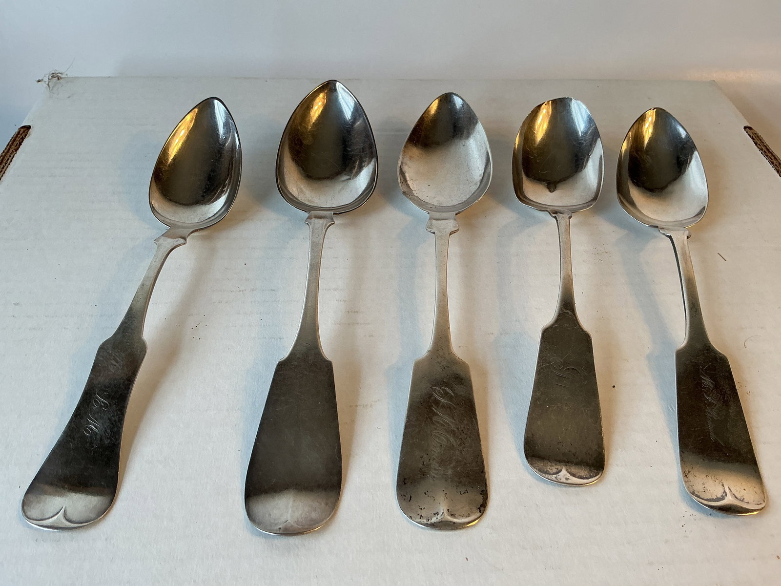 Lot of 5 Different Coin Silver 8" to 9 1/4" Tablespoons. (1 of 4)