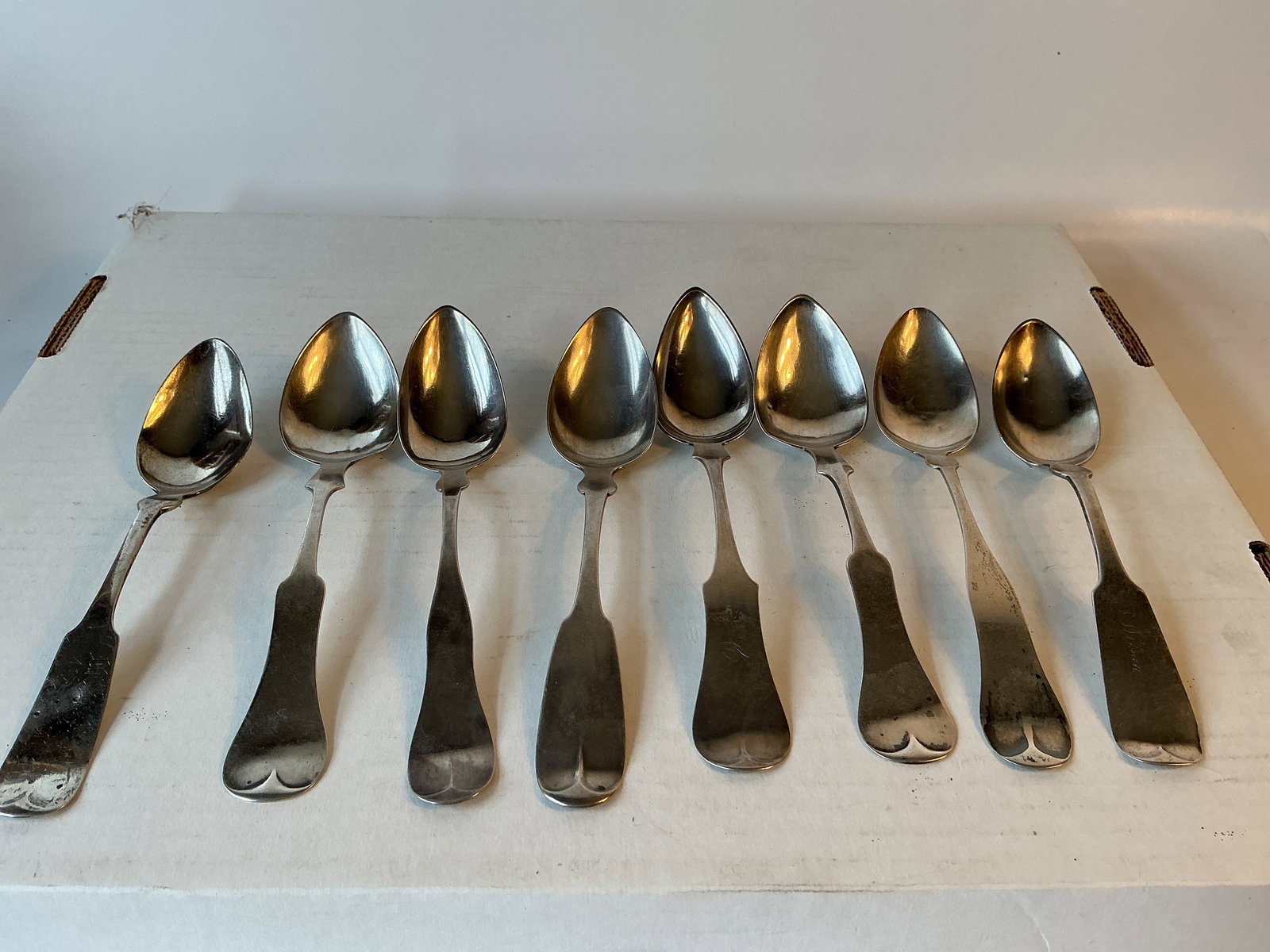 Lot of 8 Different Coin Silver Small Tablespoons. (1 of 4)
