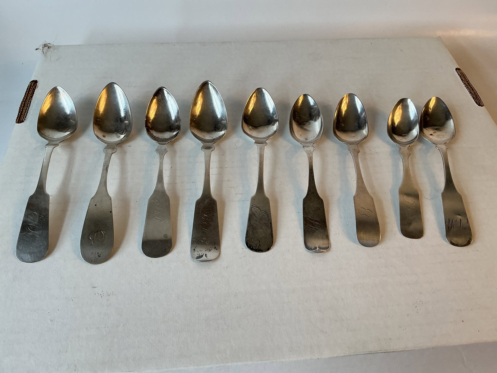 Lot of 9 Early Coin Silver Teaspoons.. (1 of 4)