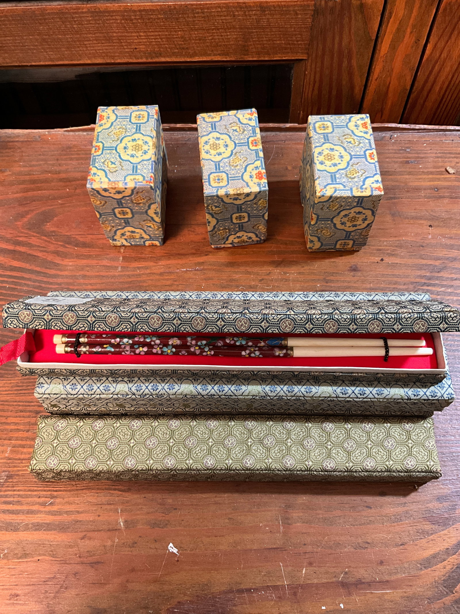 Lot of Six Asian Chopsticks and Six Chopstick Rests, Vintage in Original Boxes (1 of 5)