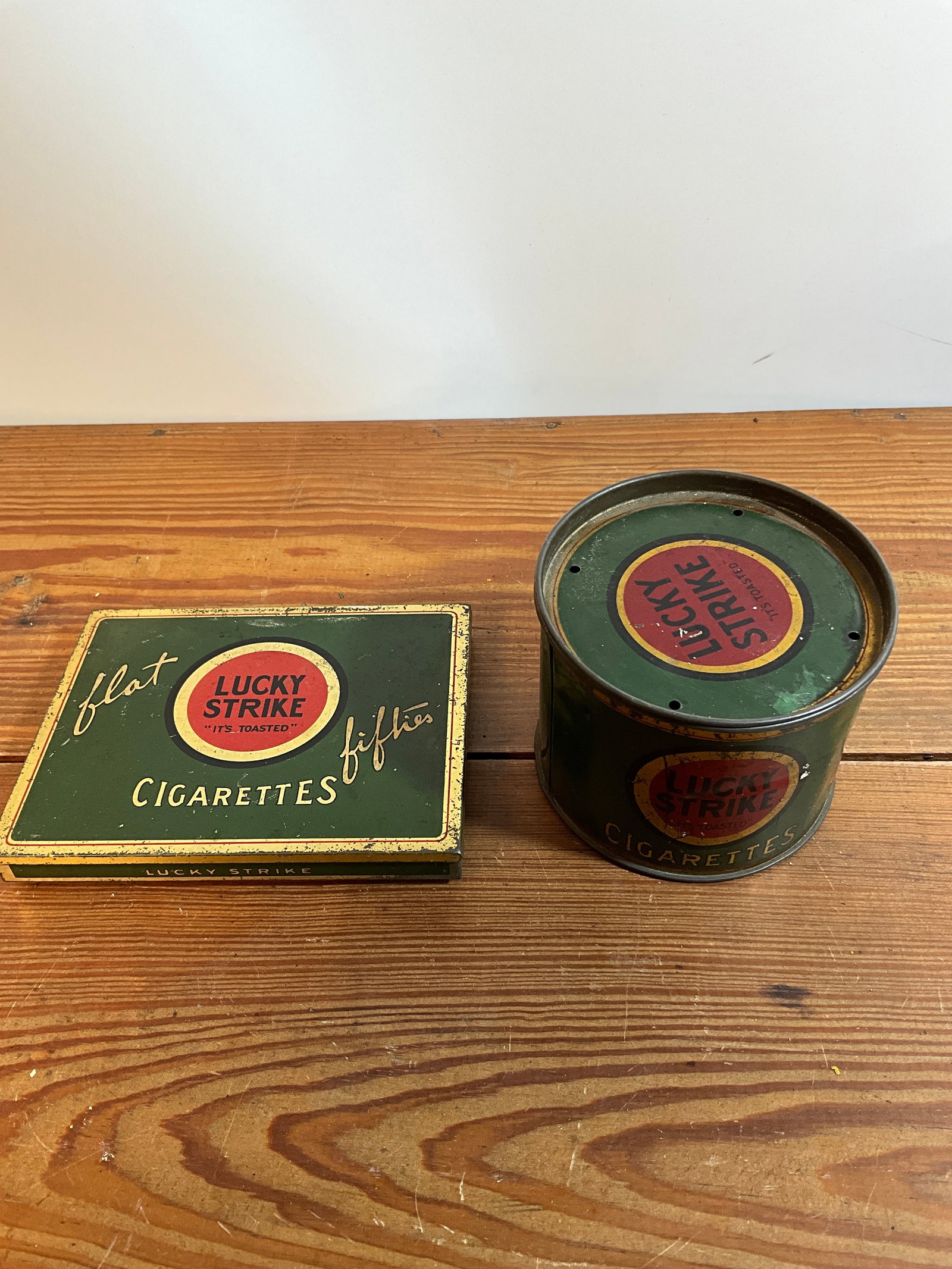 Lot of Two Lucky Strike Cigarette Tins - 1 Rare Round Size and 1 Rectangular Shaped (1 of 7)
