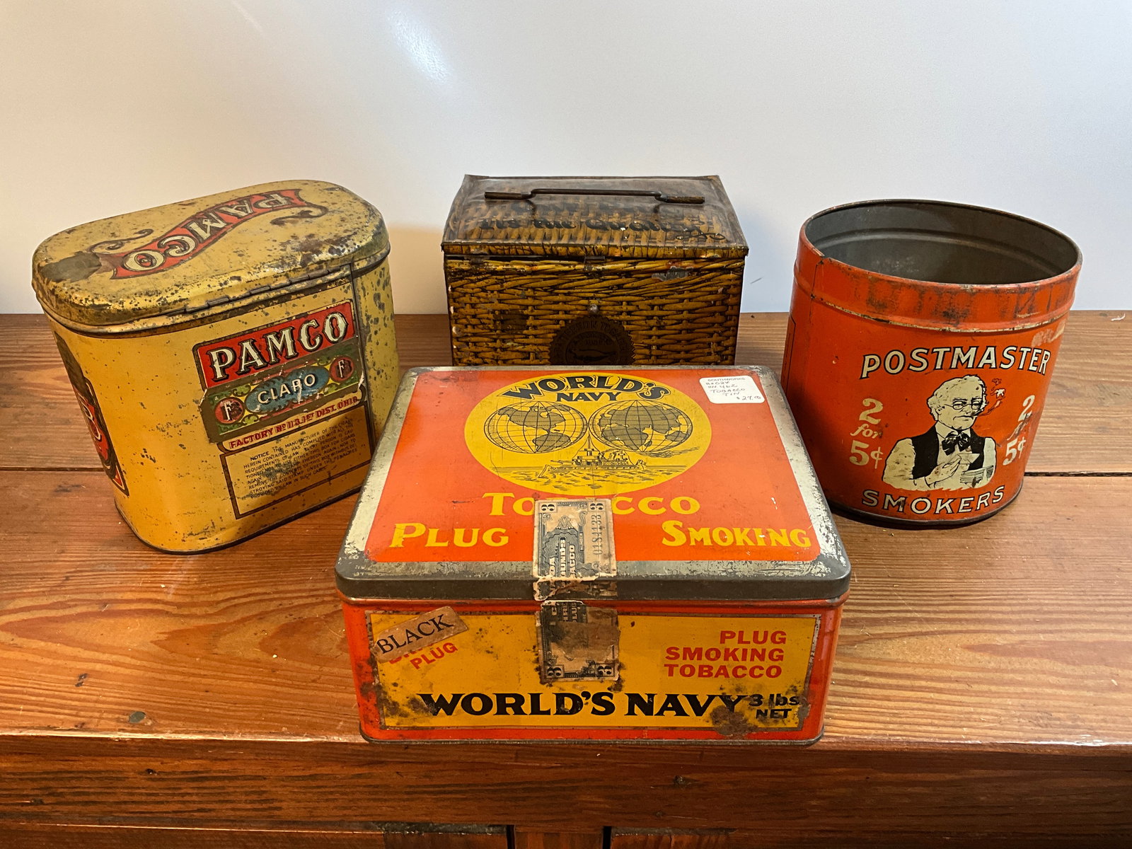 Lot of 4 Tobacco Tins - Postmaster Smokers - Worlds navy - Pamco - R.A. Pattersons (1 of 7)