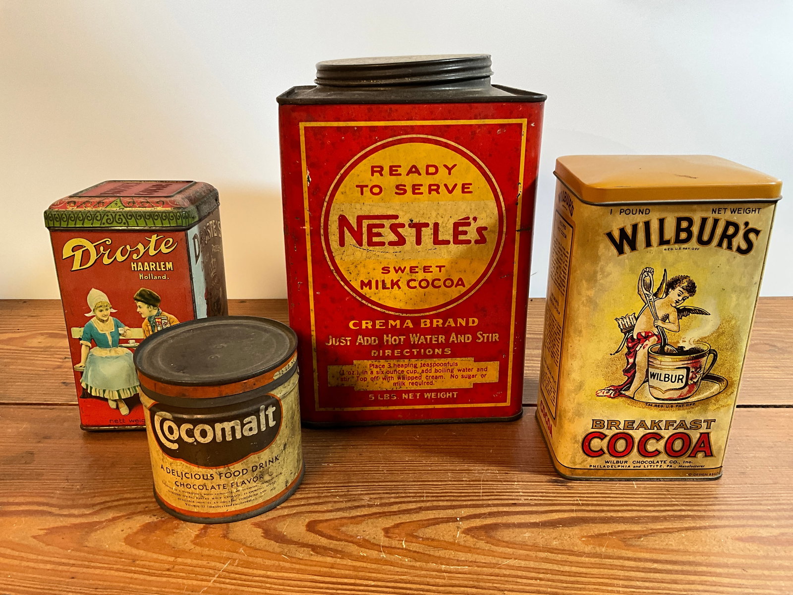 Lot of 4 Cocoa Tins - Nestle's Large Cocoa - Cocomalt - Droste Cocoa - Wilburs Breakfast Cocoa (1 of 5)