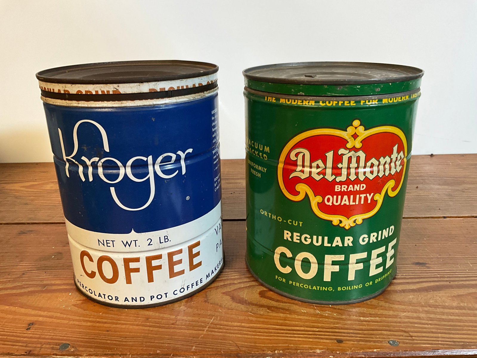 Lot of Two Vintage Two-Pound Cans of Coffee, Kroger and DelMonte, with Lids (1 of 6)