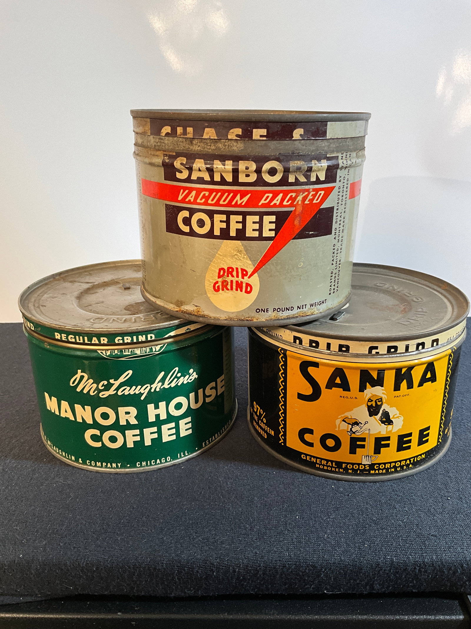 Lot of Three Vintage Coffee Tins, Chase & Sanborn, Sanka, and McLaughlin's, All One-Pound (1 of 6)
