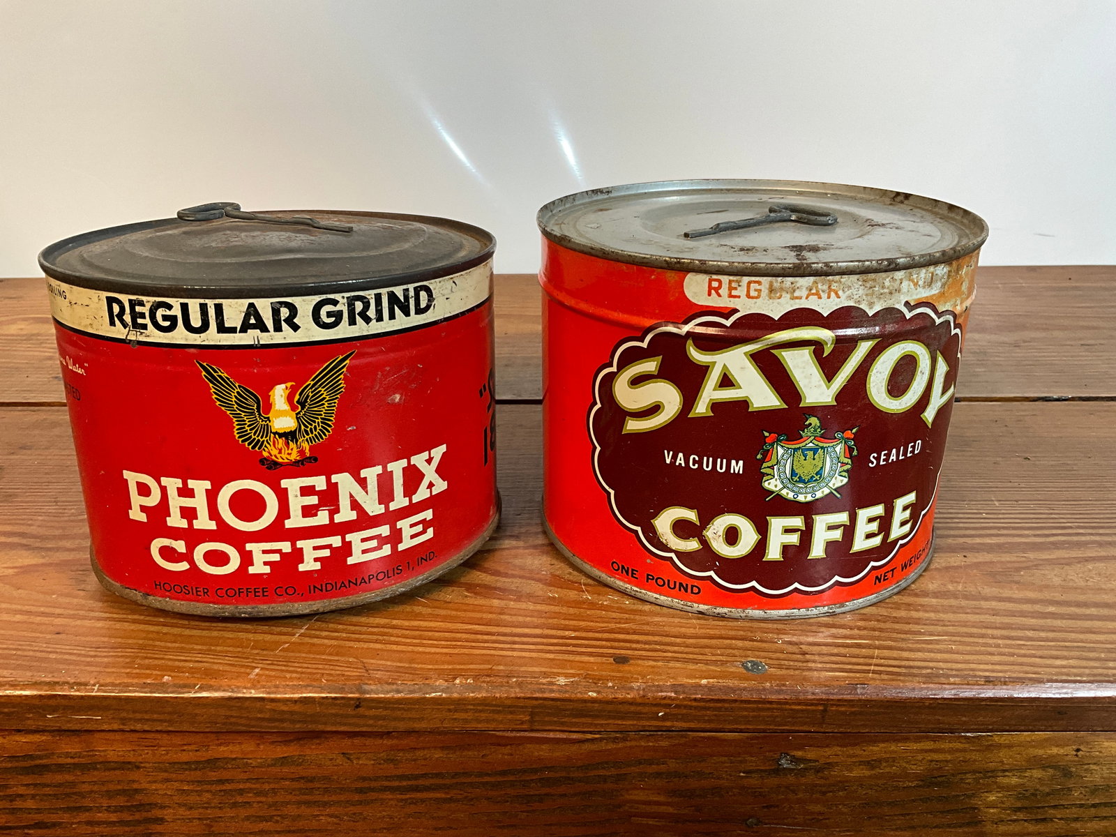 Lot of Two Vintage Coffee Tins, UNOPENED w/ Keys, Phoenix, Savoy, Each One Pound (1 of 6)