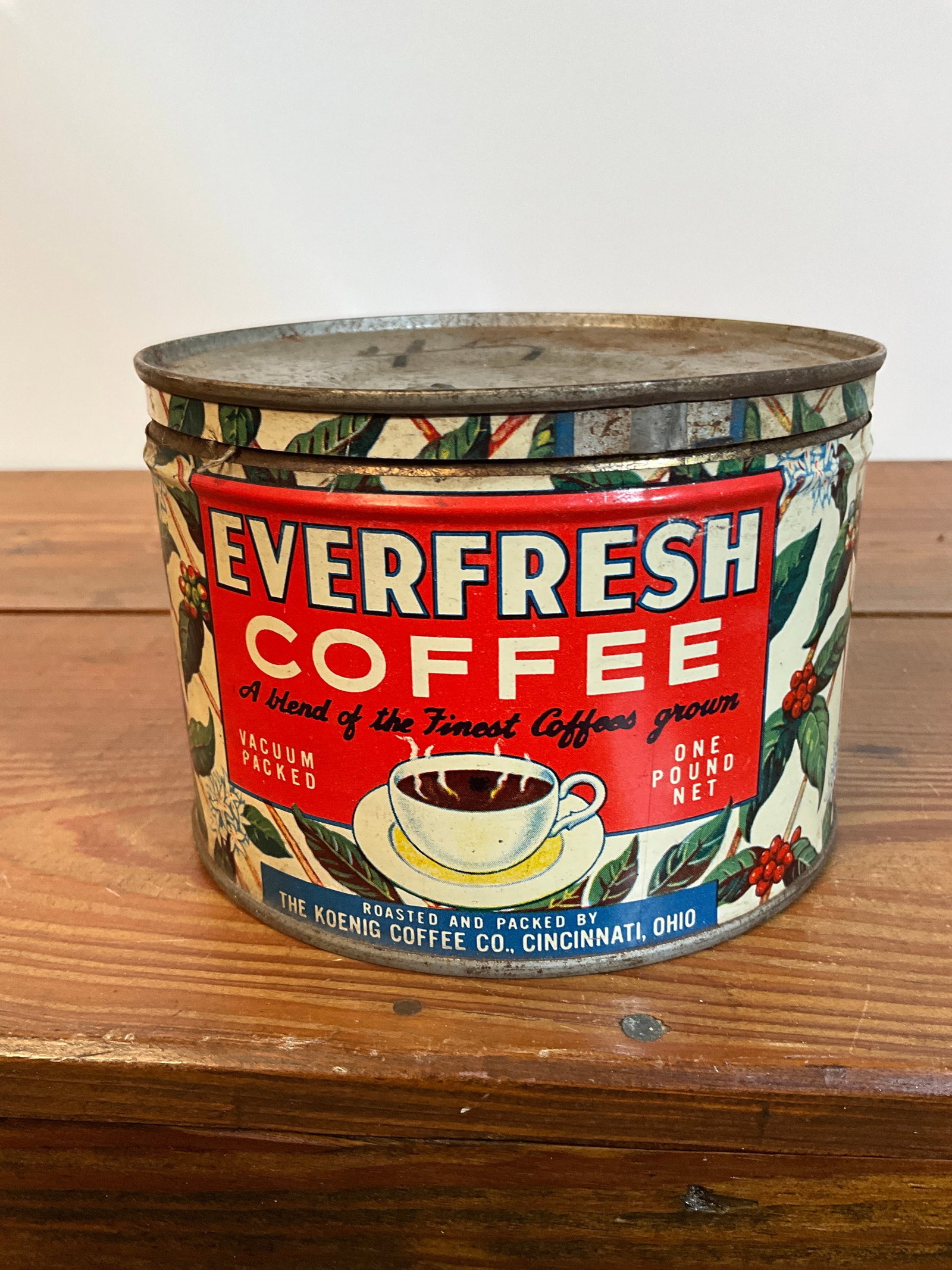 Vintage Coffee Tin, Everfresh Coffee, Cincinnati, Ohio, One Pound with Lid (1 of 6)