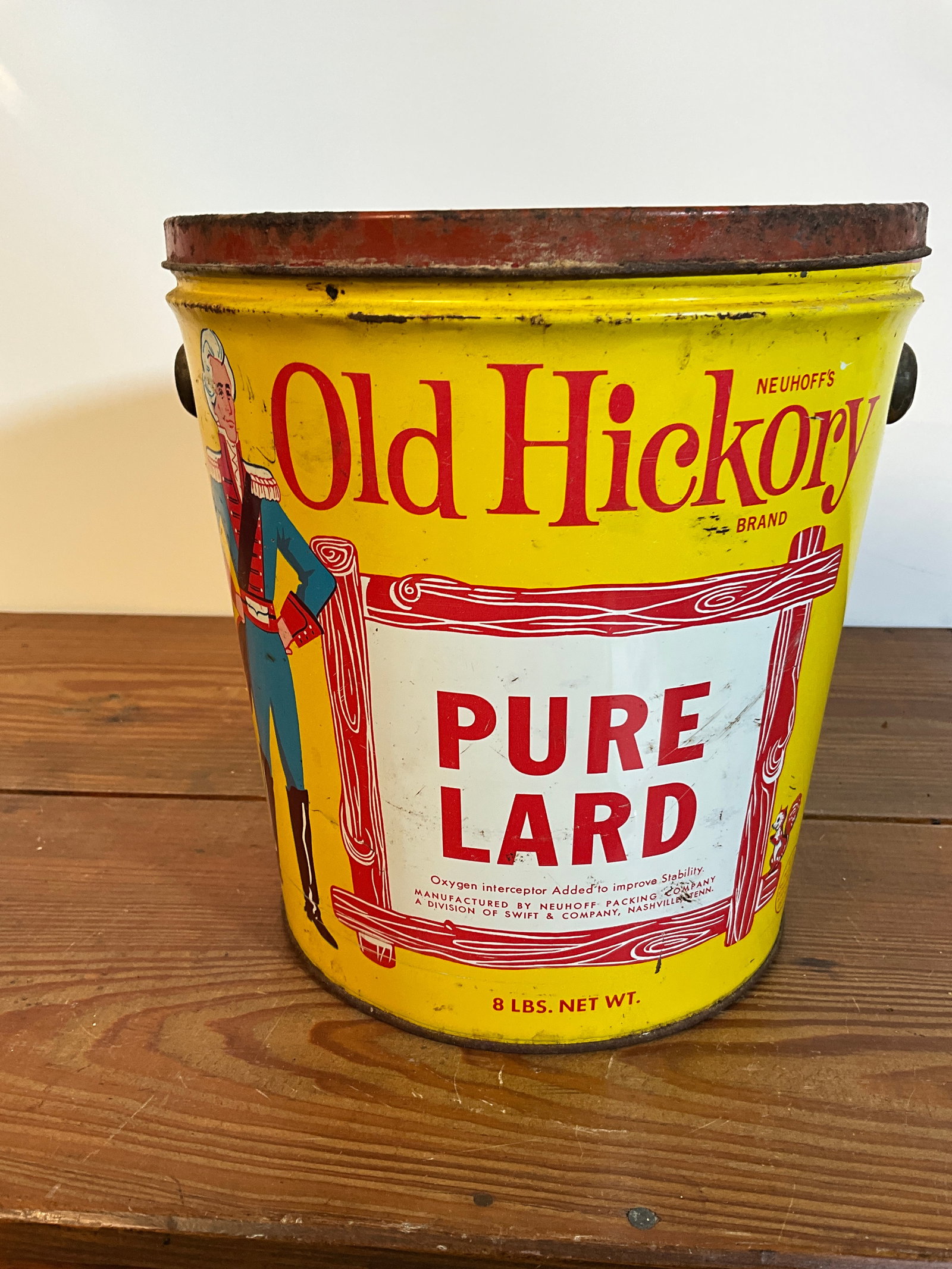 Vintage Old Hickory Pure Lard Tin Can, Eight Pounds with Lid (1 of 8)