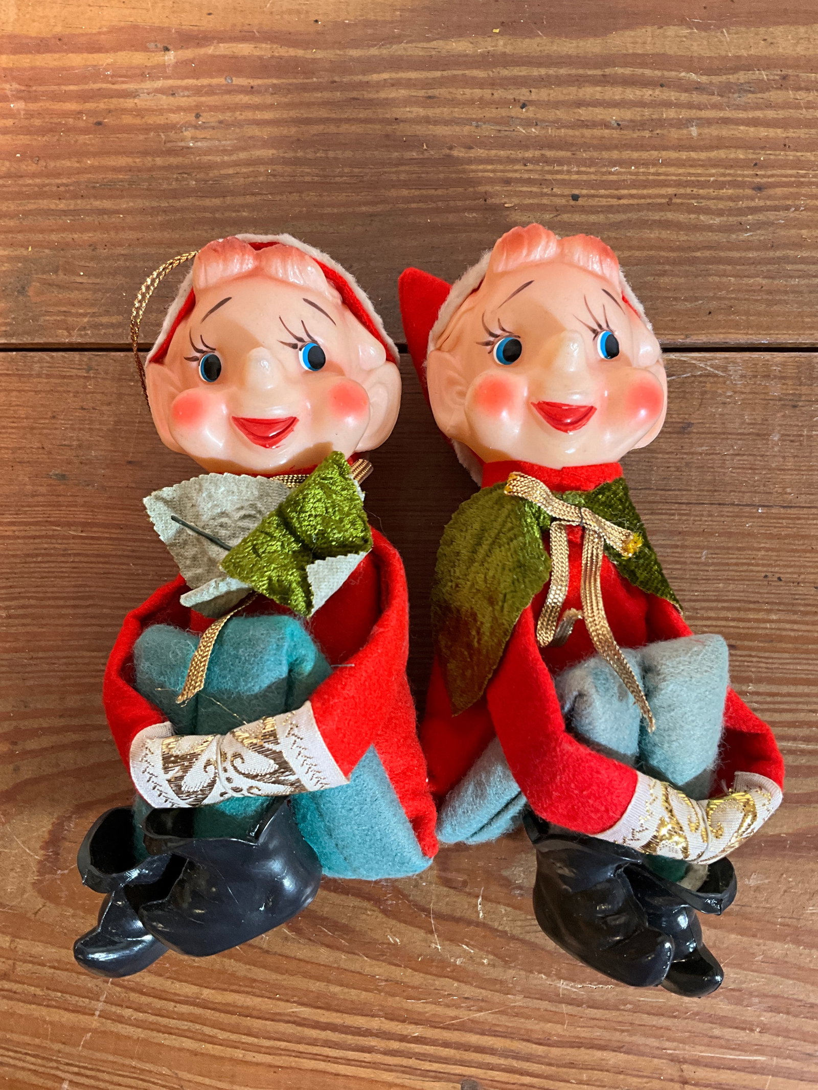 Vintage Pair of Knee Hugger Pixie Elves, Christmas Ornaments (1 of 2)
