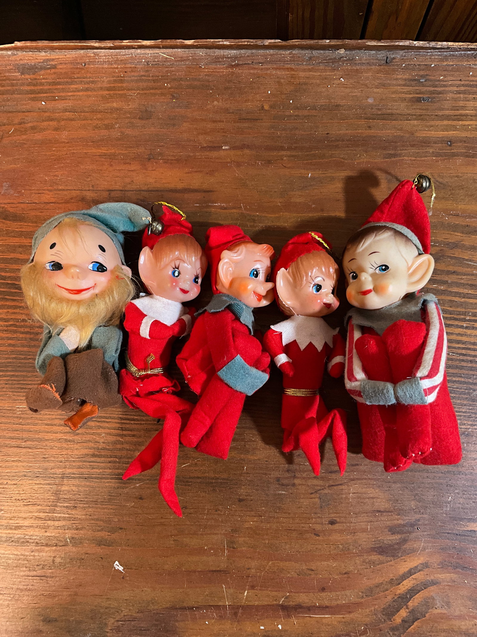 Lot of Five Vintage Pixie Elves, Two are Made in Japan, Knee Hugger, Christmas Ornaments (1 of 2)