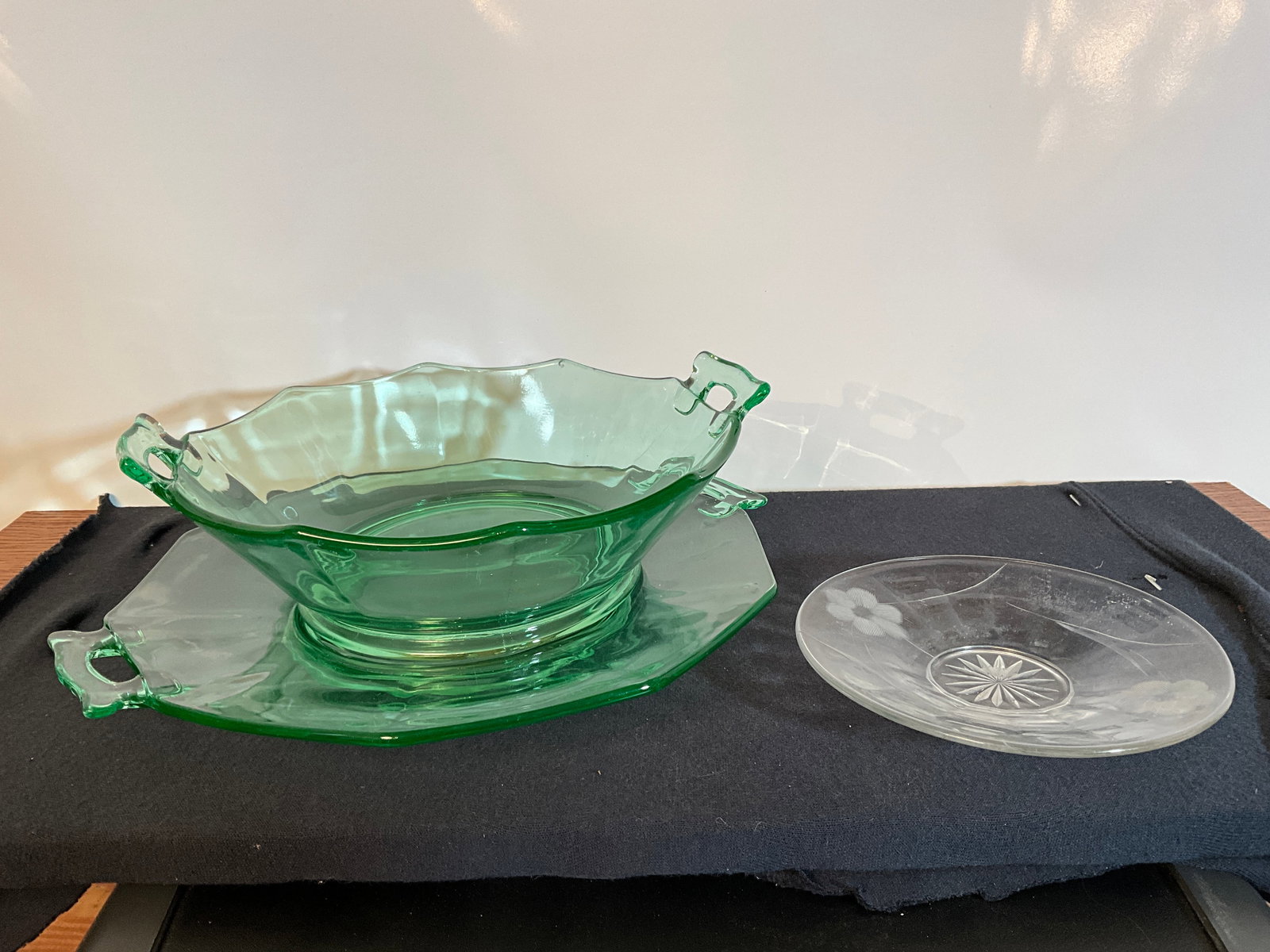 Lot of Three Imperial Glass Depression Era Dishes Uranium Glass/Depression Green - Molly Pattern (1 of 10)