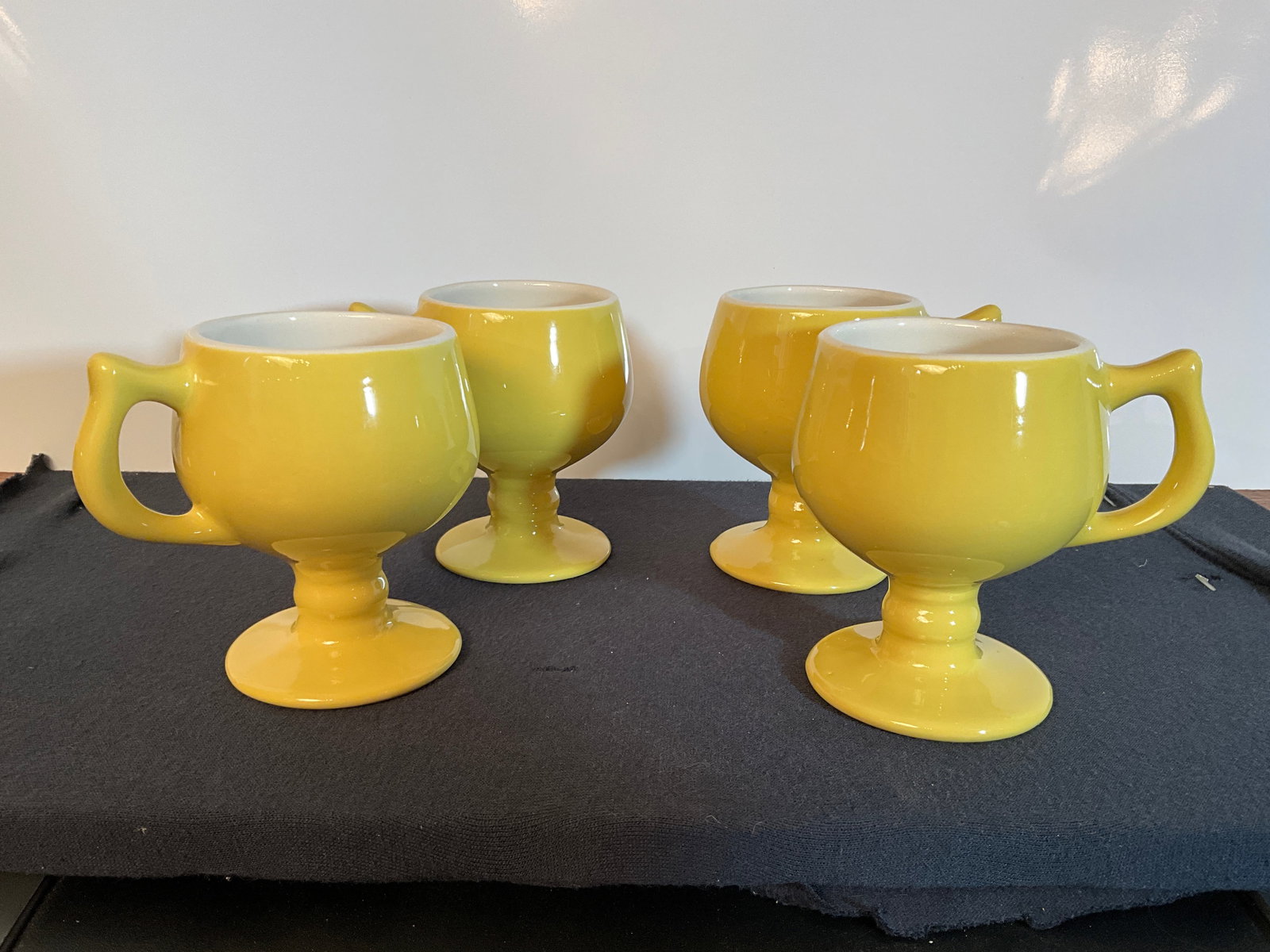 Lot of 4 Vintage Caribe Puerto Rico Yellow Pedestal, Espresso Coffee, Footed Ceramic Cups (1 of 3)