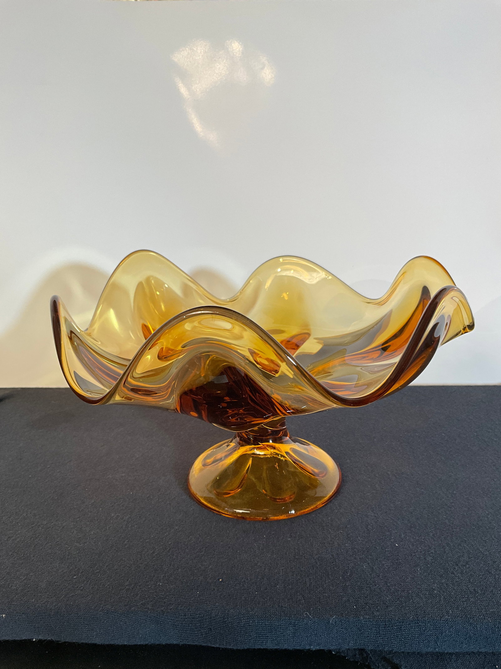 Vintage MCM Viking Amber Glass Six Panel, Compote Pedestal Bowl (1 of 5)