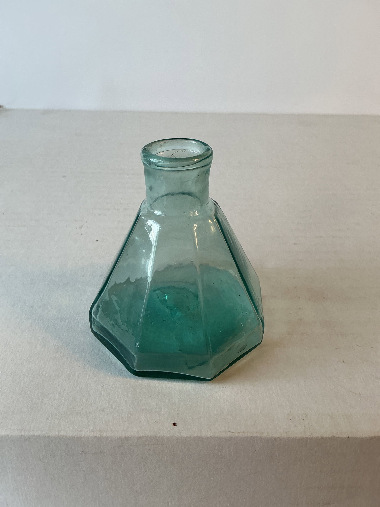 Unembossed Aqua Umbrella Ink, OP: Here's a nice and clean open pontil umbrella ink. This ink has no damage or stain but does have some light interior haze.