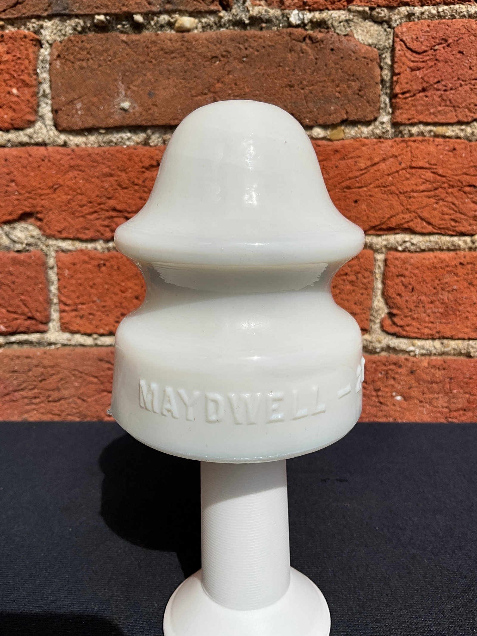 CD-164 - Maydwell - 20 - Back USA - White Milk Glass Insulator.: CD-164 - Maydwell - 20 White Milk Glass Insulator. Insulator has a light green tint to it. Also has tiny SDP. Near mint condition. Here is an odd insulator in the fact that you don't find a lot in whi