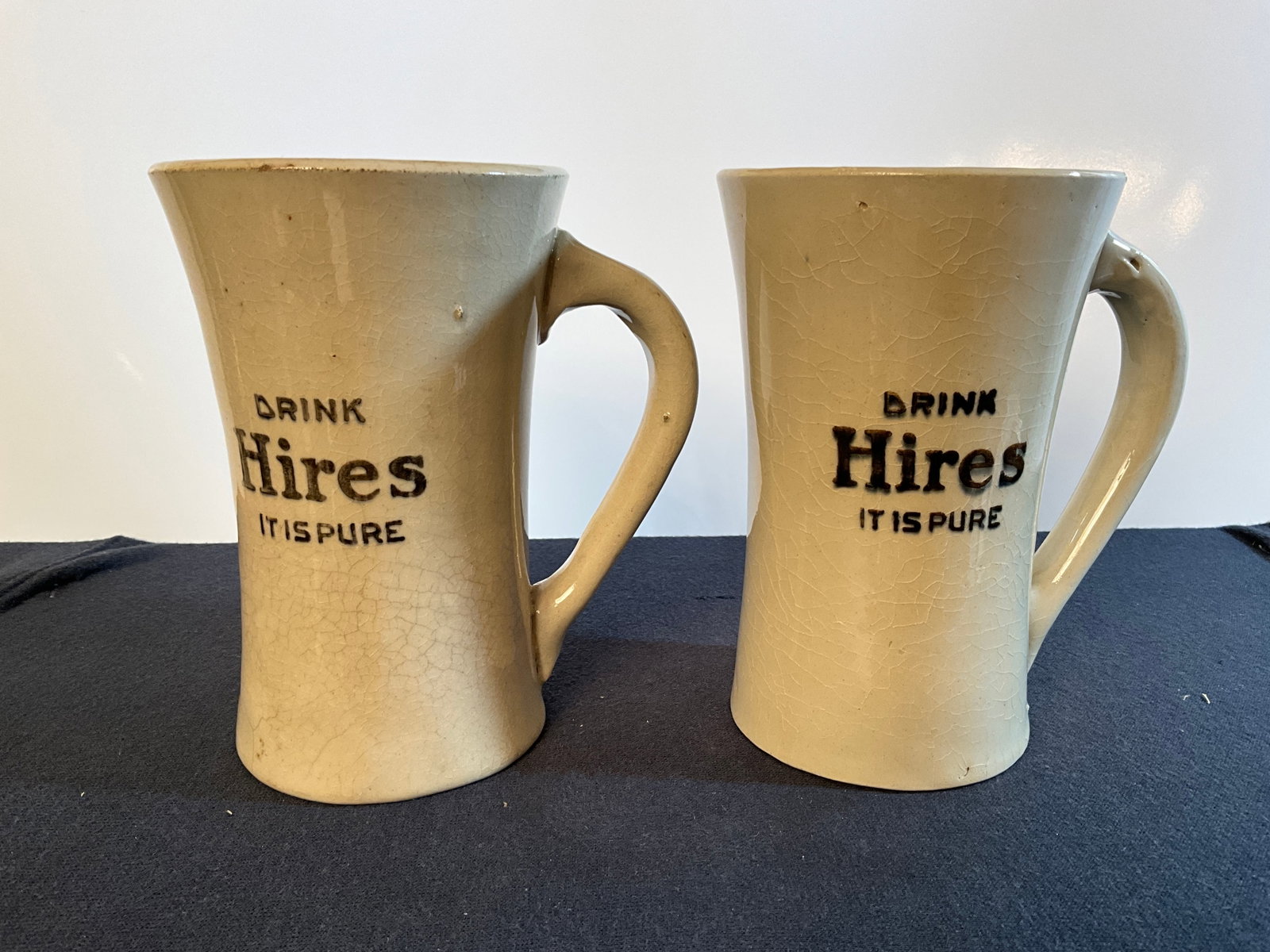 Two Stoneware Hires Root Beer Mugs w/ Stenciled Ink: "Drink Hires, It is Pure" (1 of 7)