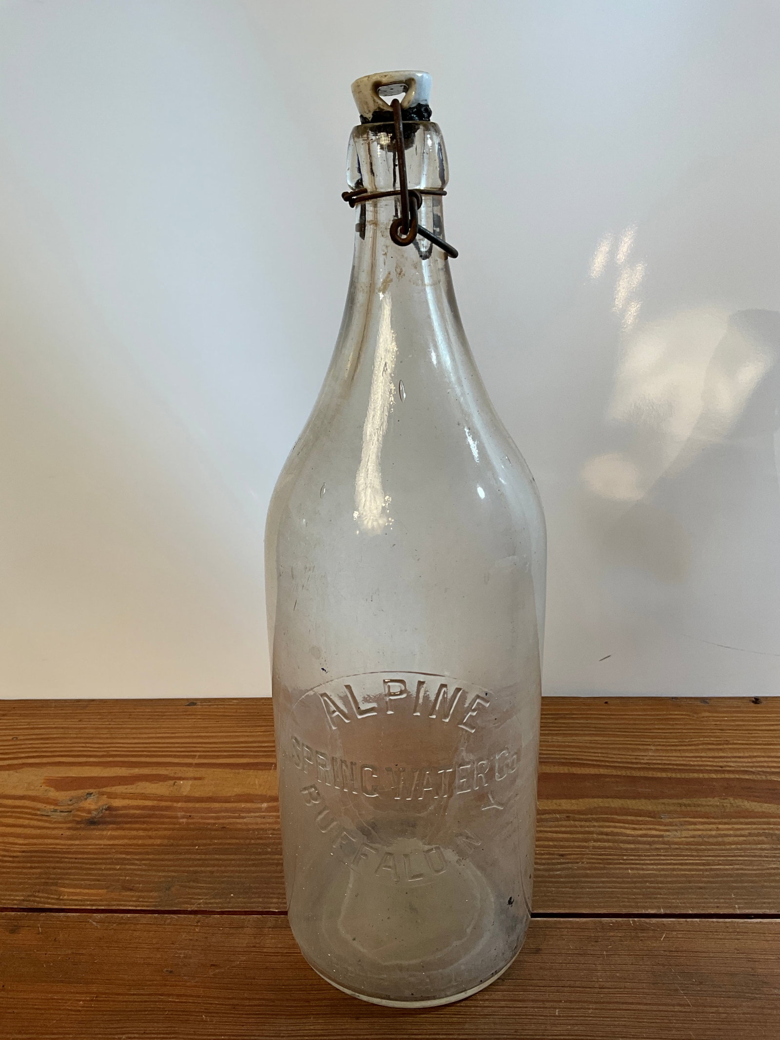 Alpine Spring Water Co, Buffalo N.Y. - 1/2 Gallon Bottle with Original Stopper - Aqua-Blob (1 of 7)