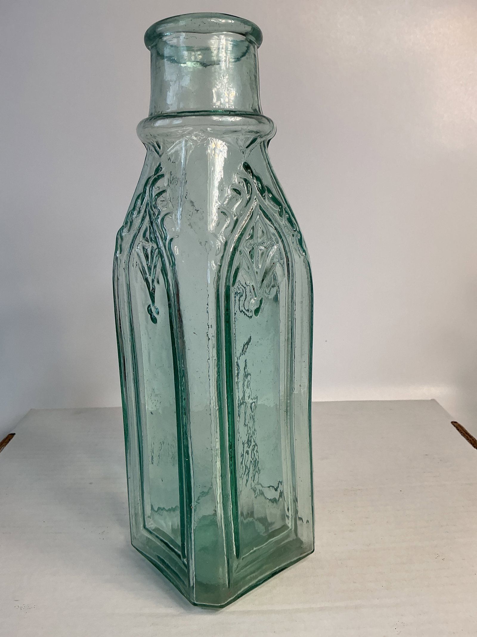 Large Aqua Cathedral Pickle, 11 1/2" Tall. (1 of 4)