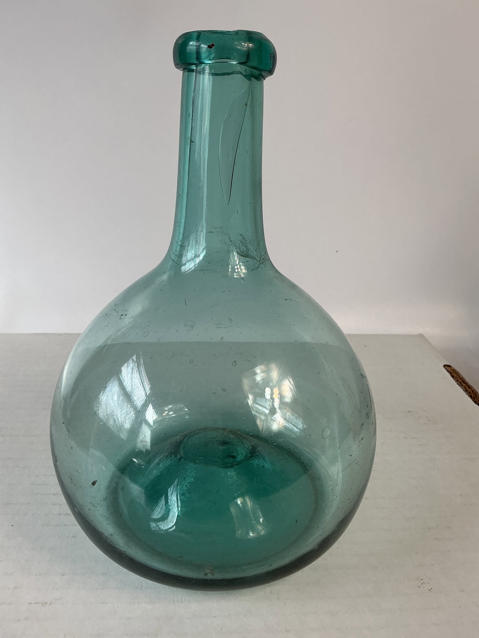 Freeblown Midwestern Glob Flask, Light Green, Open Pontil (1 of 3)
