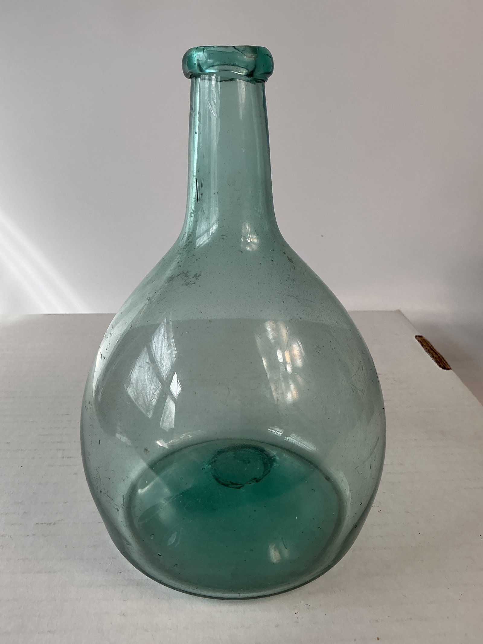 Freeblown Midwestern Glob Flask, Light Green, Open Pontil #2 (1 of 3)