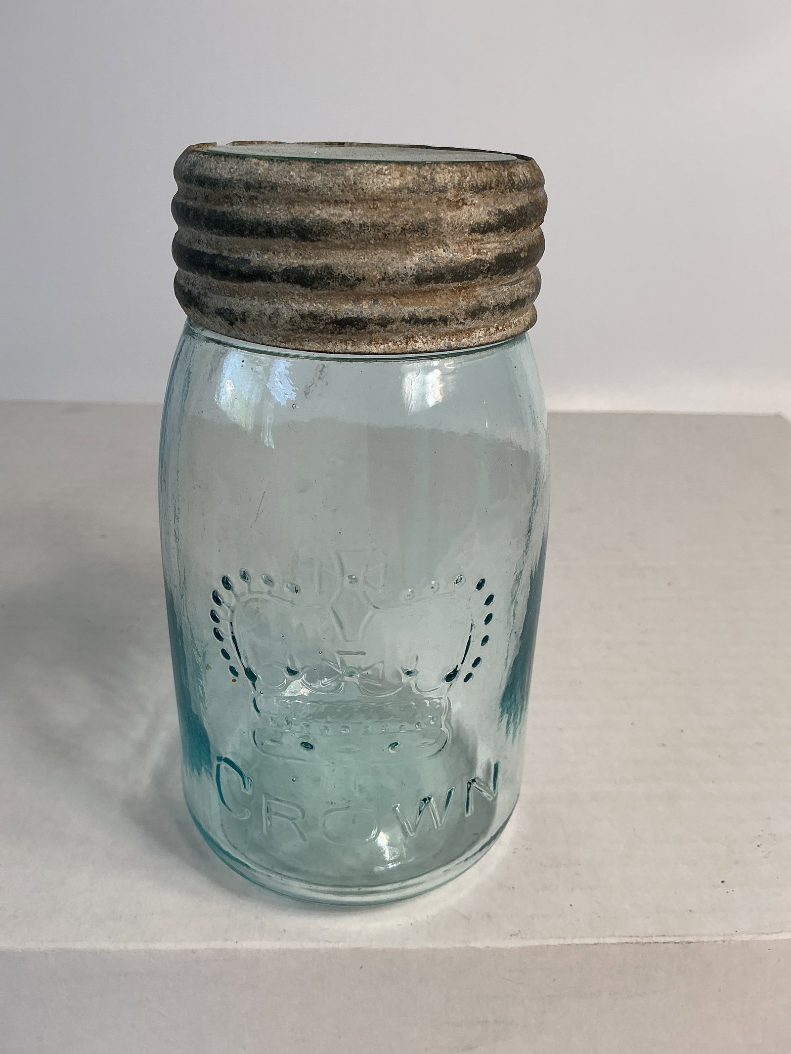 Midget Improved Jar - Crown w/ Crown embossed lid. (1 of 3)
