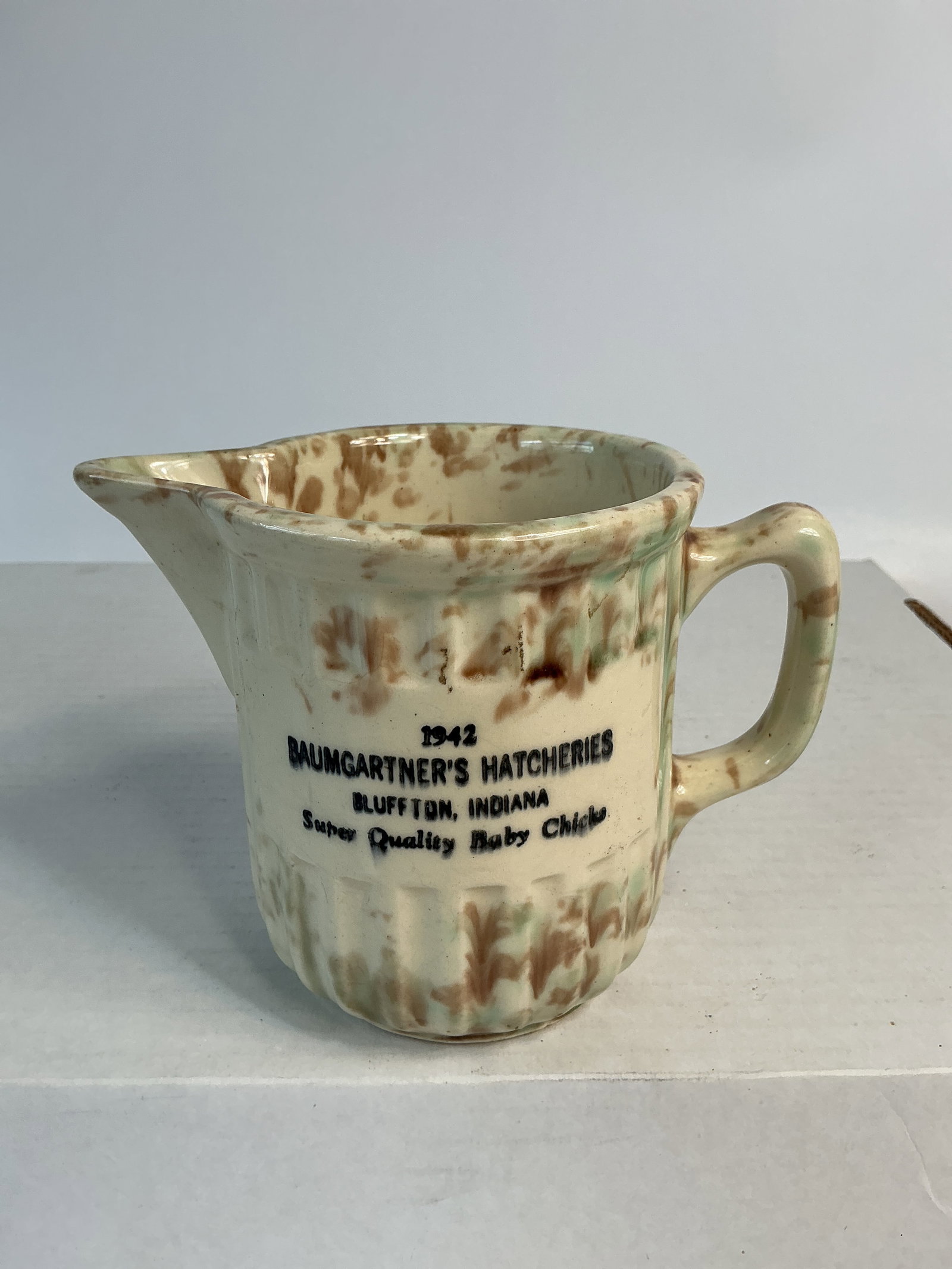1943 Baumgartner's Hatcheries Bluffton, Indiana Advertising Pitcher (1 of 5)