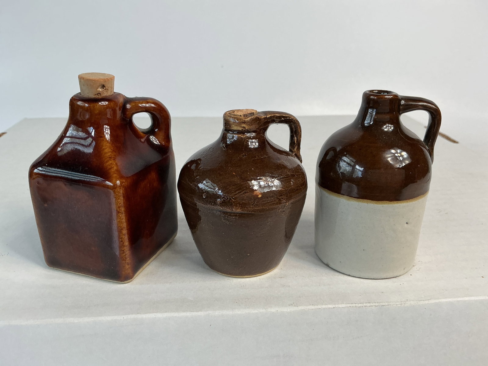 Lot Of Three Unmarked Stoneware Mini Jugs (1 of 3)